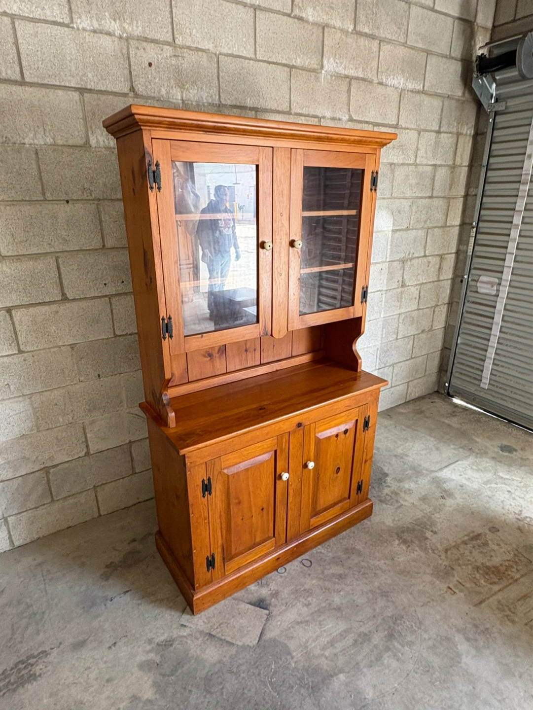 Free delivery used Wooden Hutch with Glass Doors - photo 3
