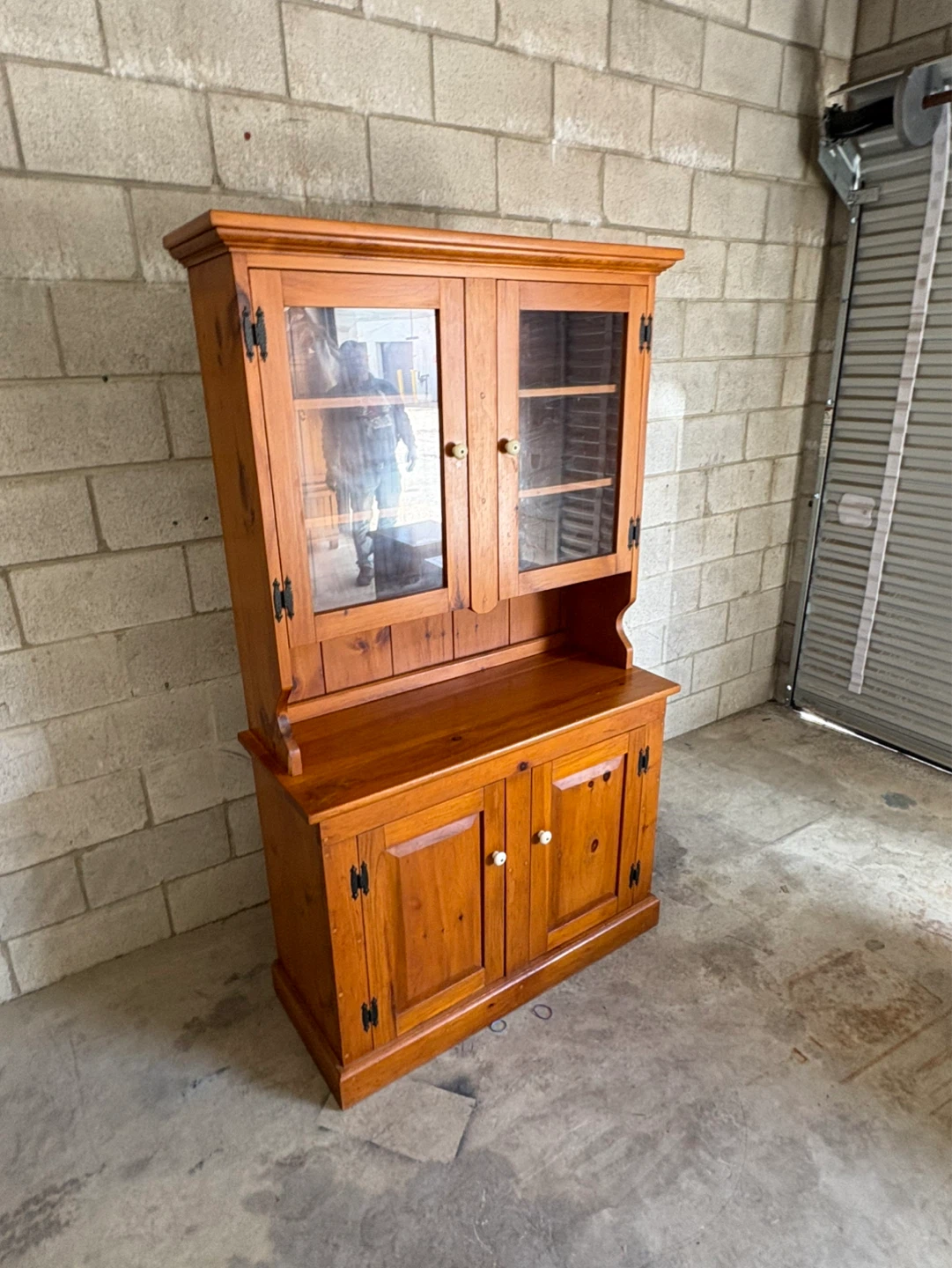 Free delivery used Wooden Hutch with Glass Doors - photo 4