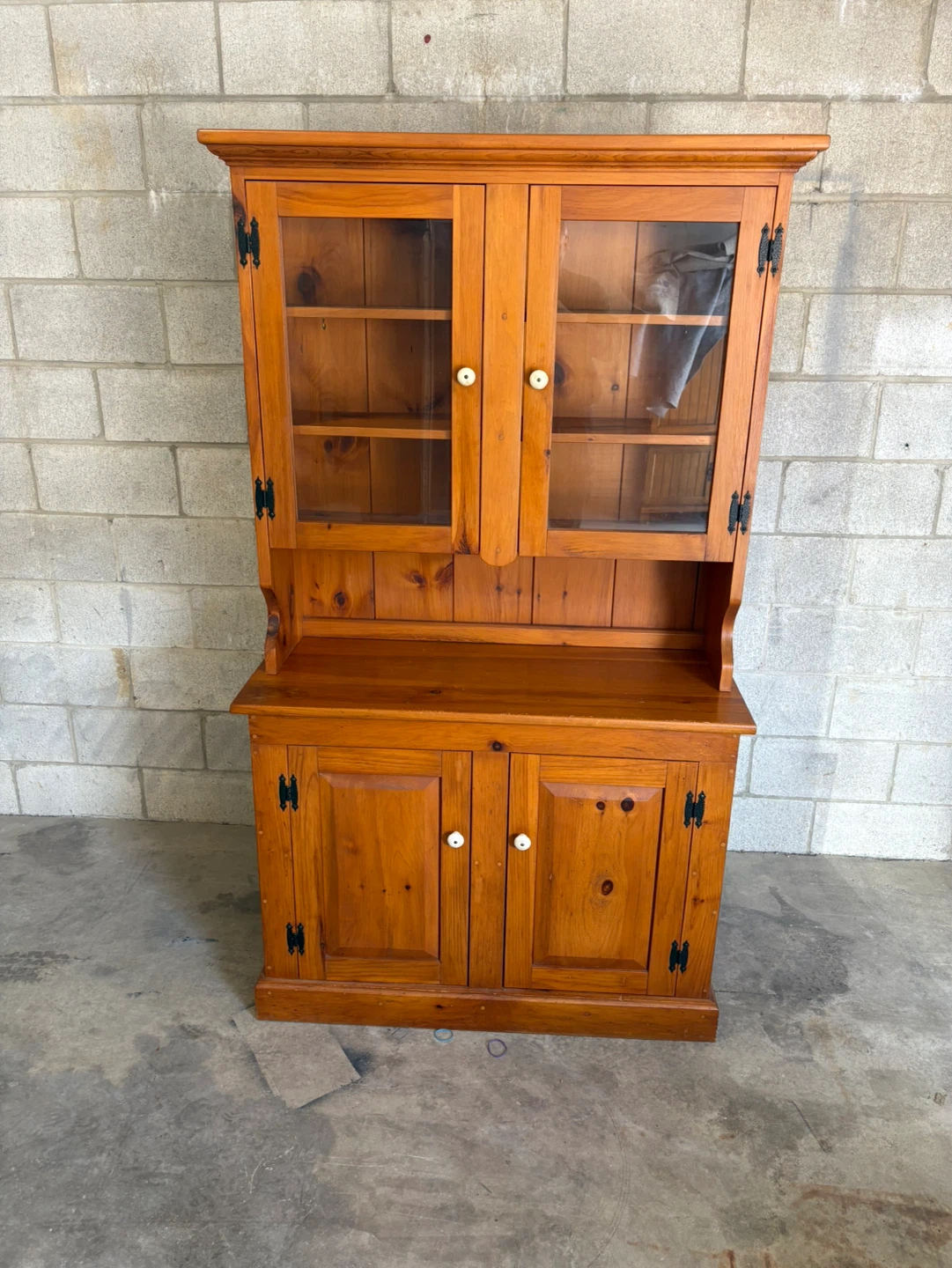 Free delivery used Wooden Hutch with Glass Doors - photo 2