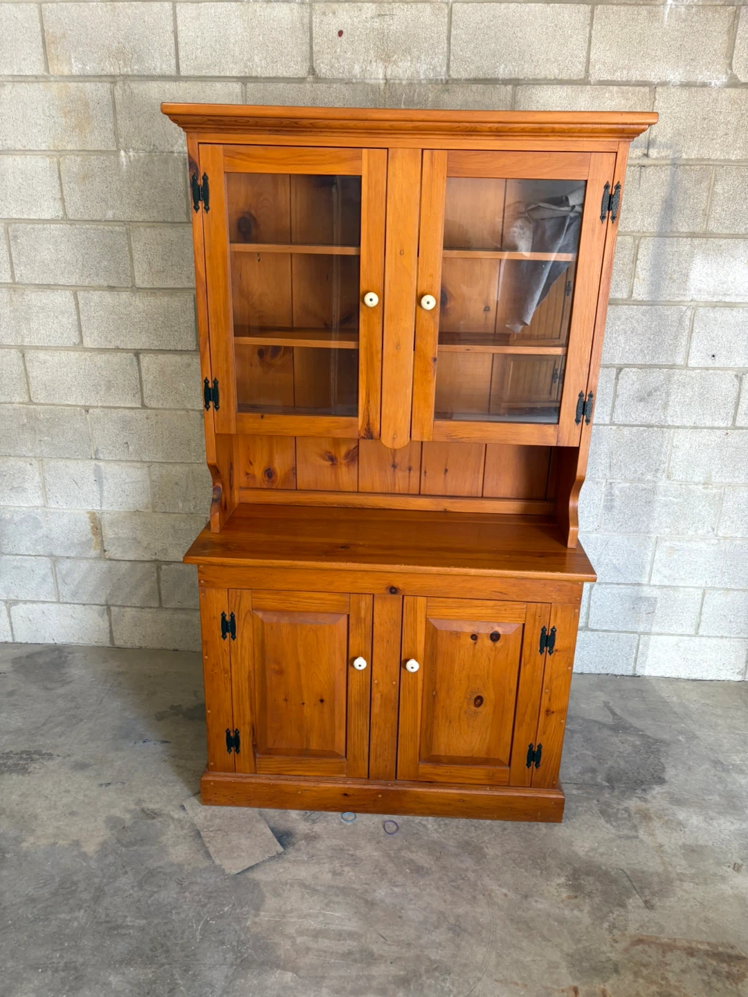 Free delivery used Wooden Hutch with Glass Doors - photo 5