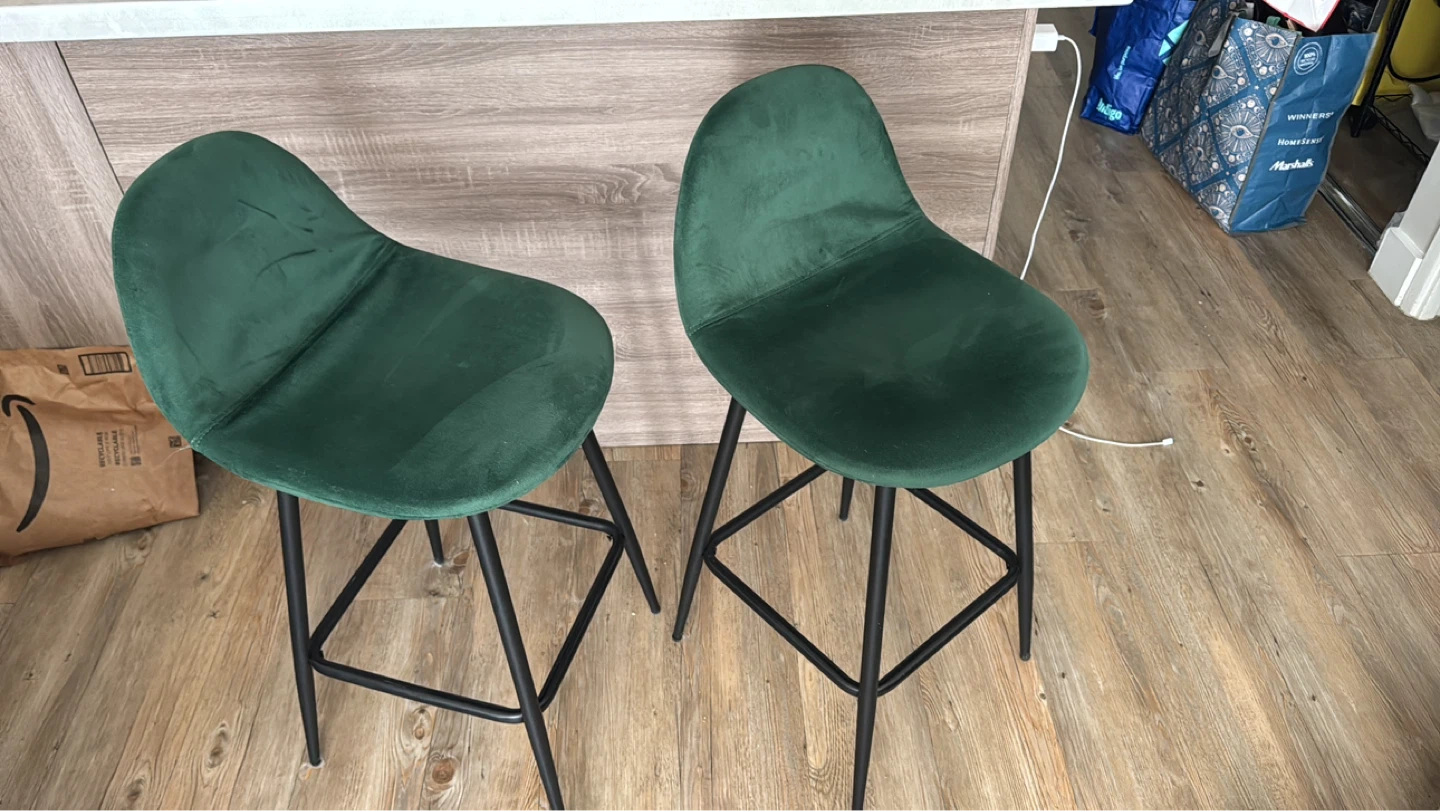 Velvet green kitchen stools