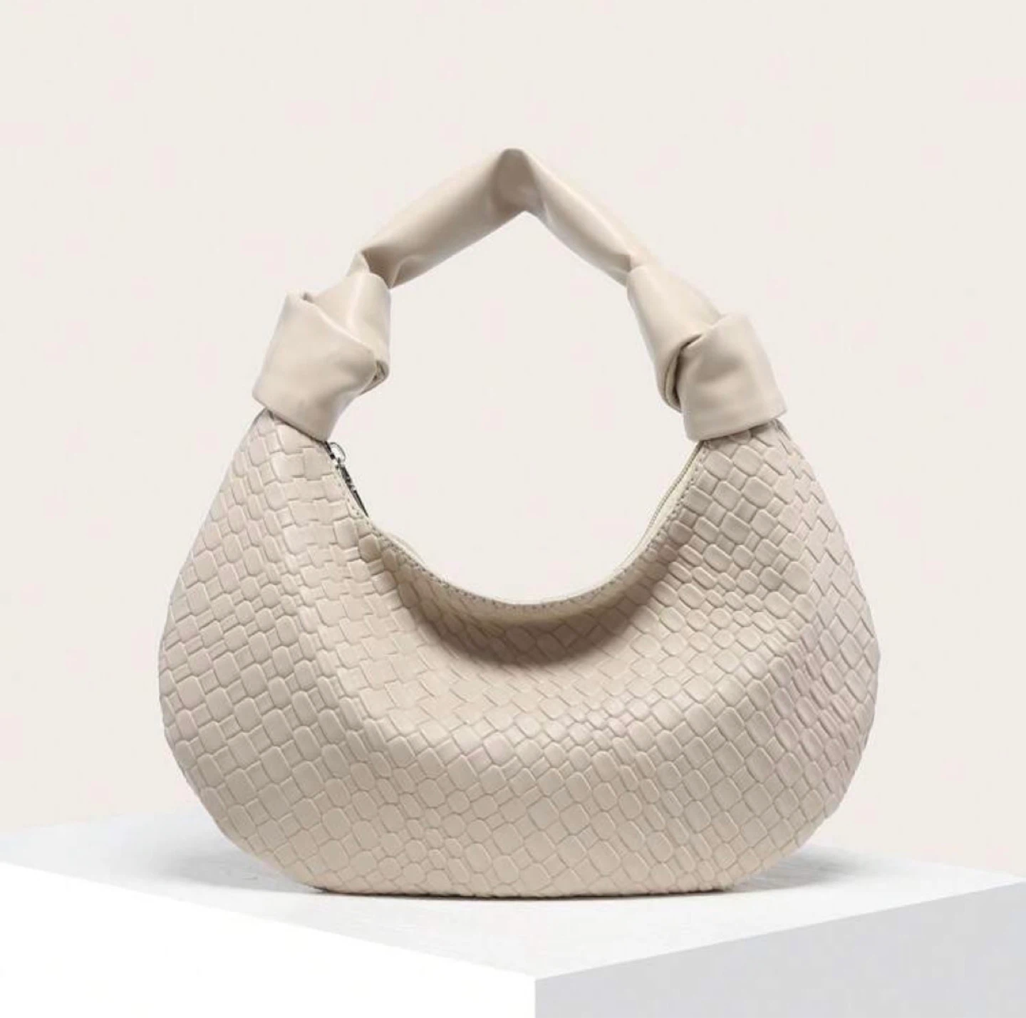Cream Woven Hobo Bag