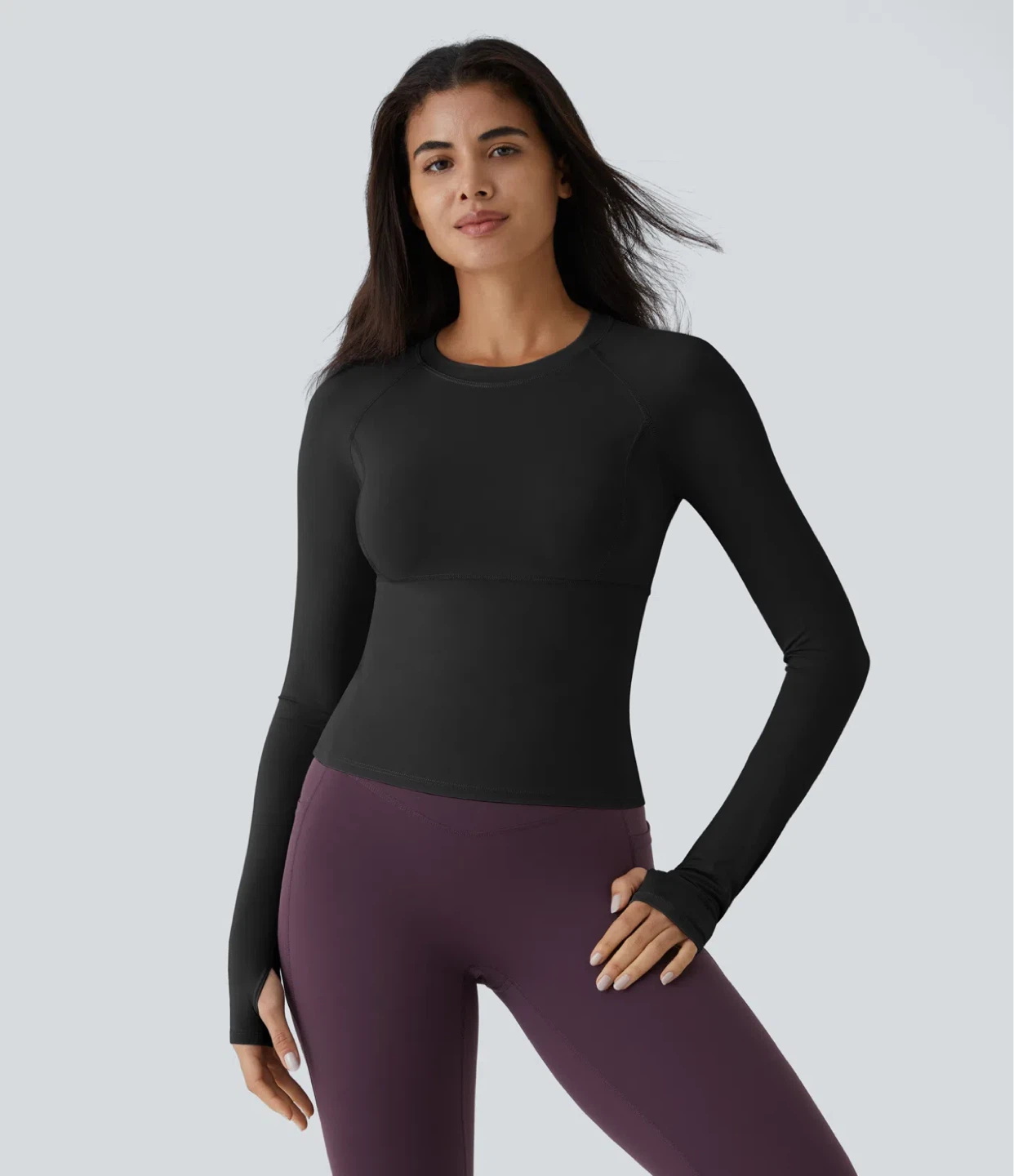 Halara Black Solid Thumb Hole Yoga Sports Top Size S - photo 2