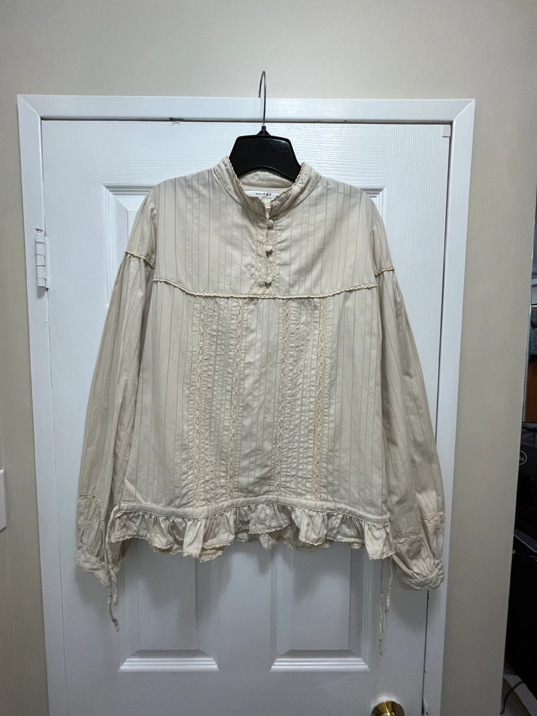 ZARA TRF Women's Beige Striped Cotton Blouse Size L