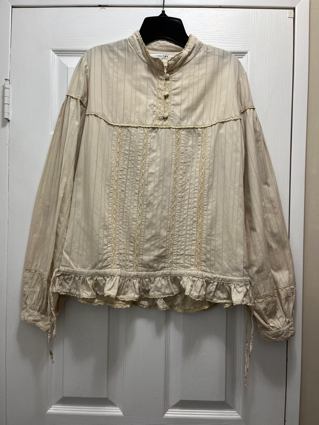 ZARA TRF Women's Beige Striped Cotton Blouse Size L - photo 2