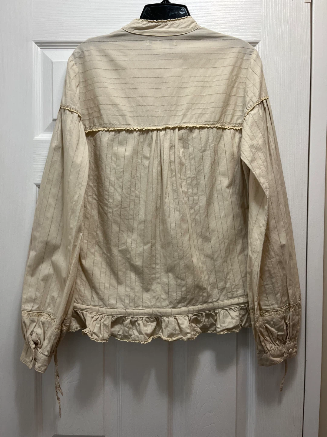ZARA TRF Women's Beige Striped Cotton Blouse Size L - photo 3