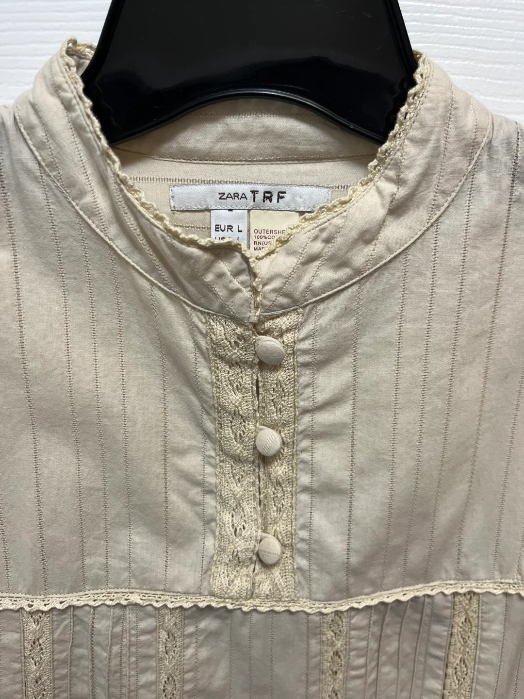 ZARA TRF Women's Beige Striped Cotton Blouse Size L - photo 4