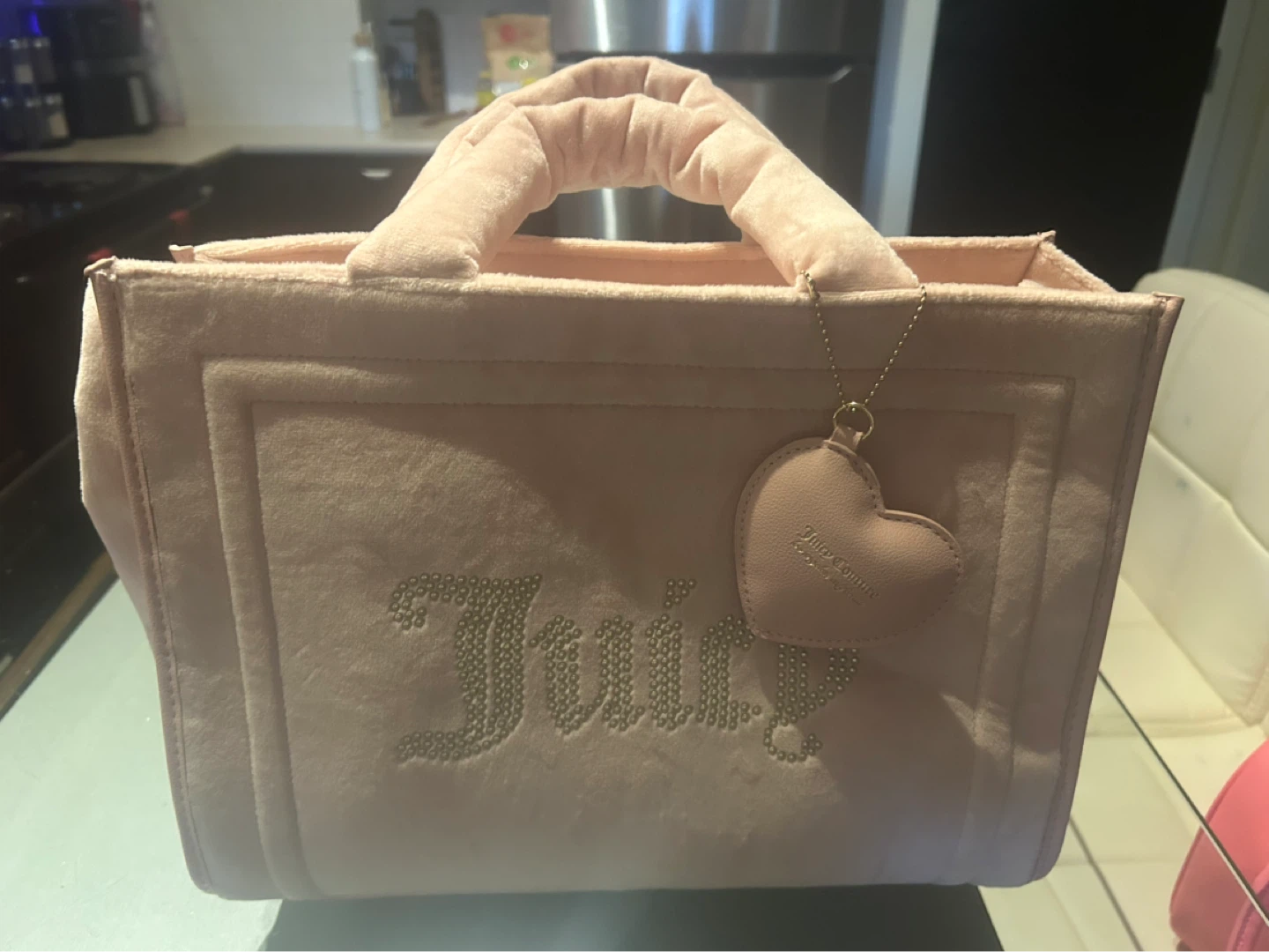 Juicy Couture Pink Velour Tote Bag with Heart Charm