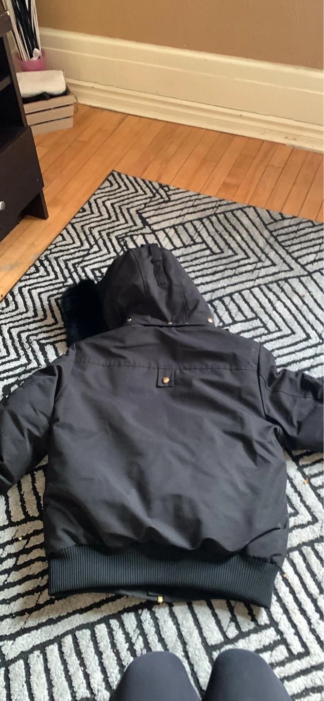 Moose Knuckles Black Bomber Jacket with Fur Hood