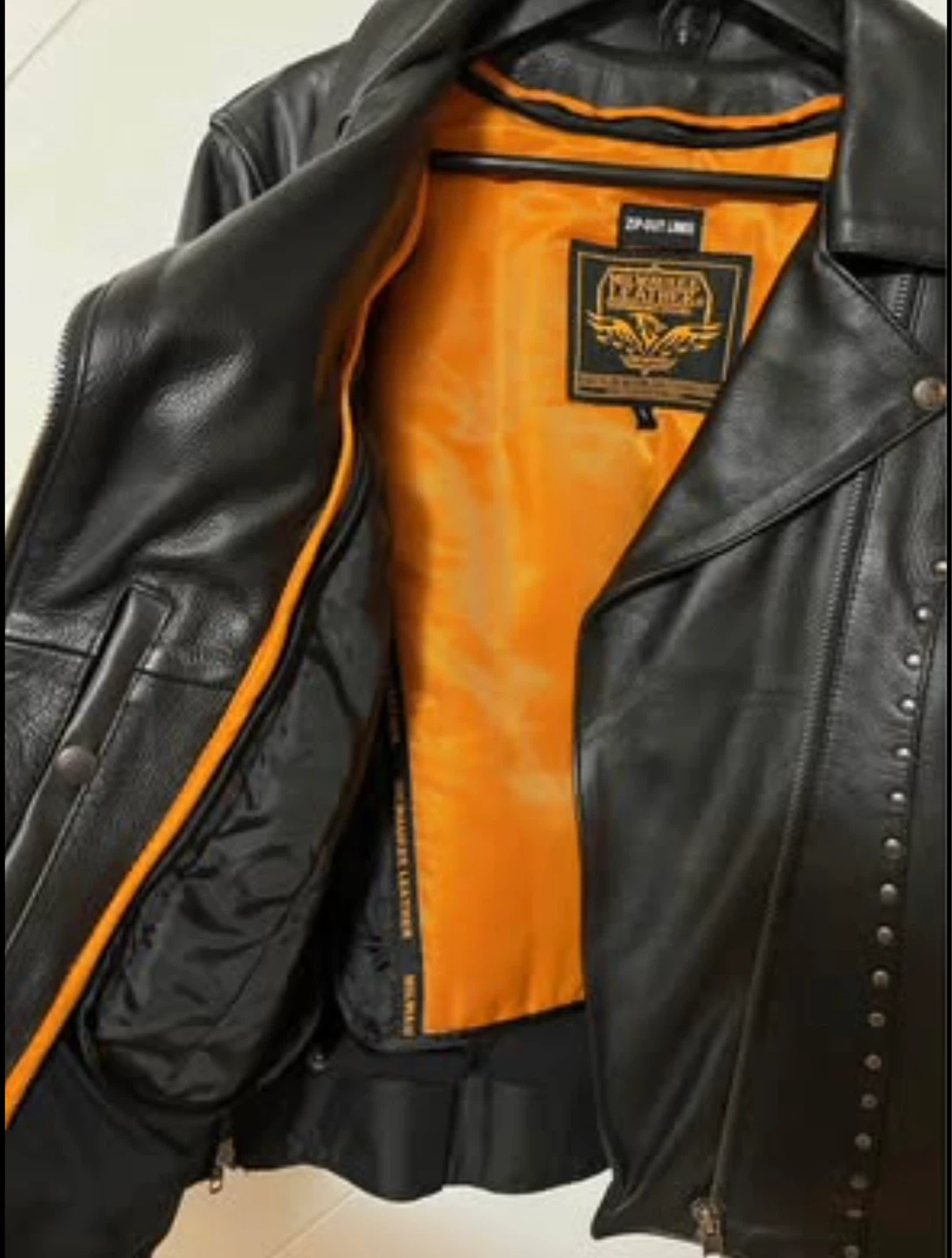 Black Leather Motorcycle Jacket with Studs Women Size S