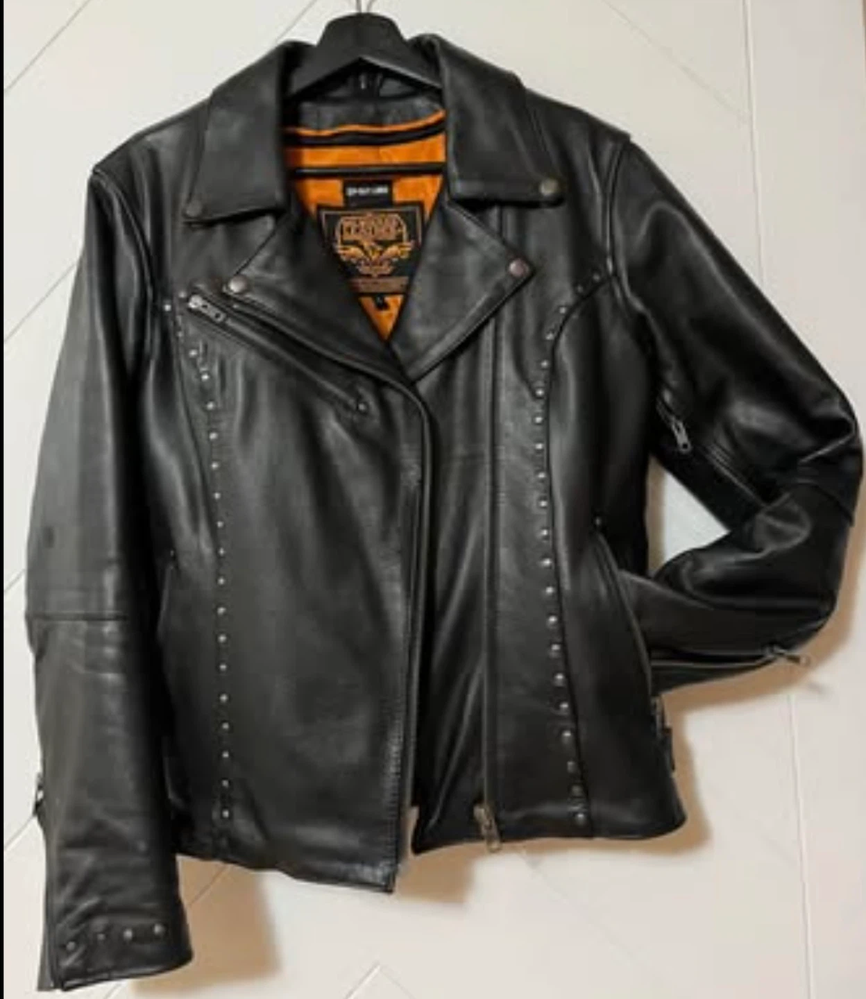 Black Leather Motorcycle Jacket with Studs Women Size S - photo 2
