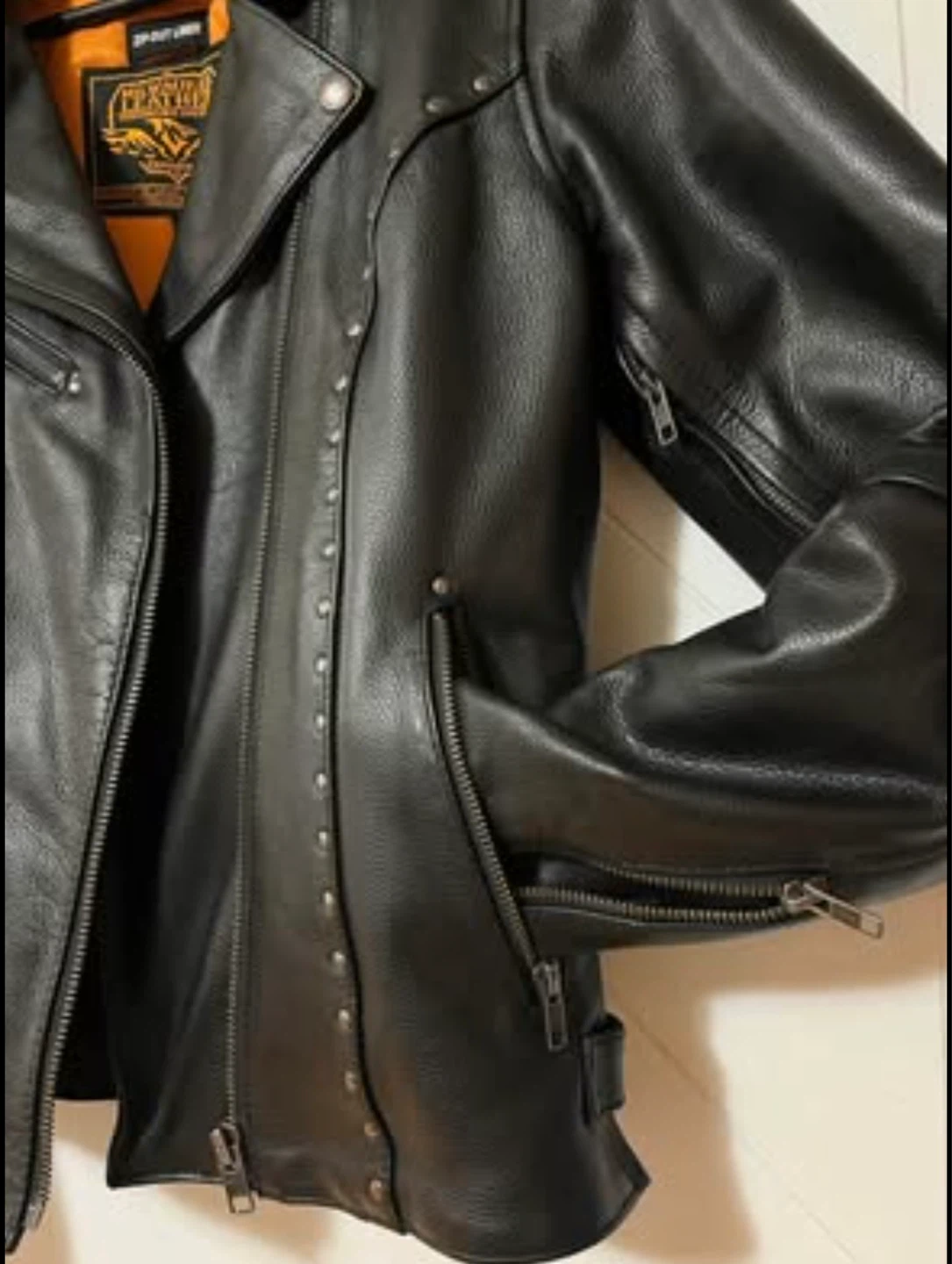 Black Leather Motorcycle Jacket with Studs Women Size S - photo 5
