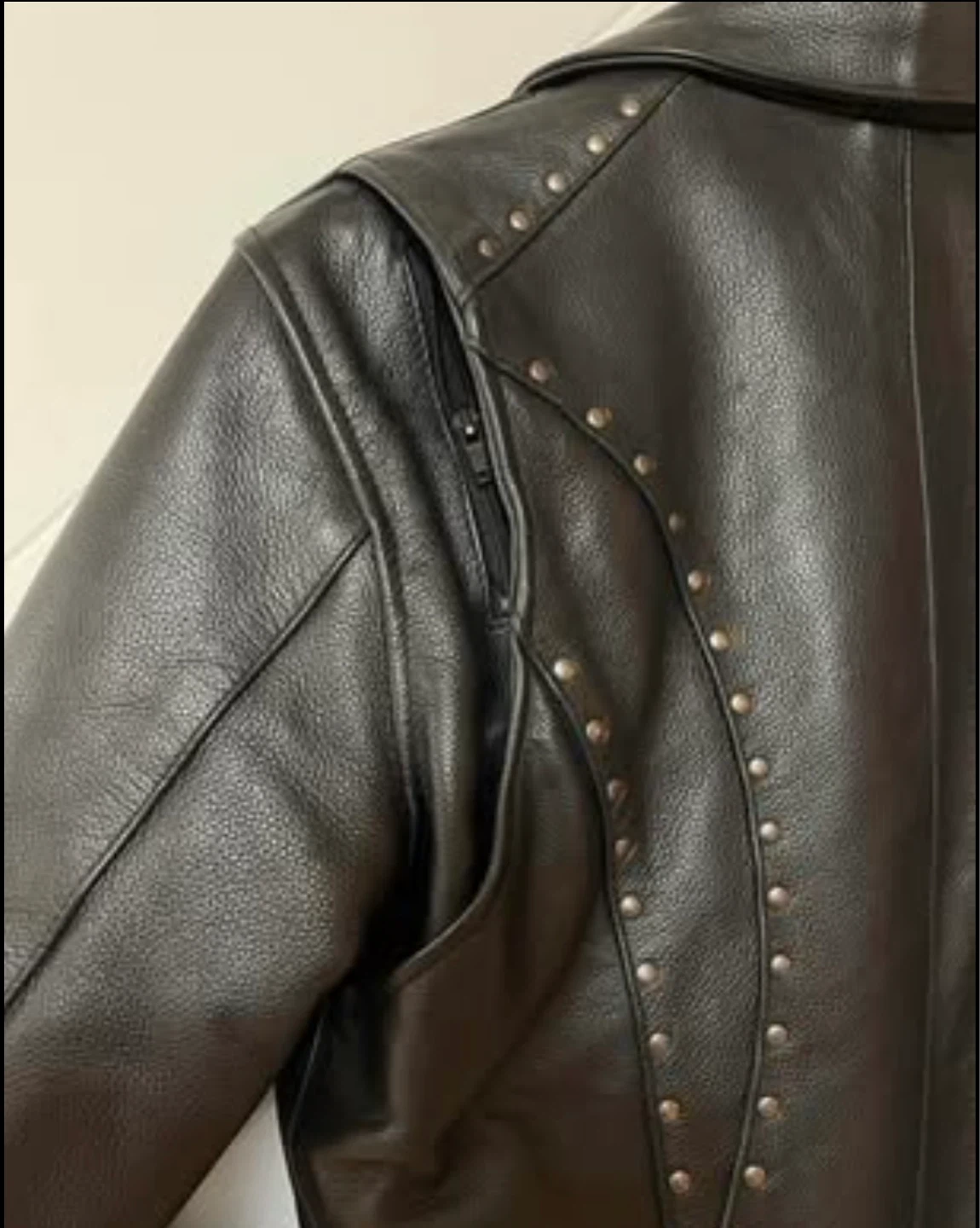 Black Leather Motorcycle Jacket with Studs Women Size S - photo 4