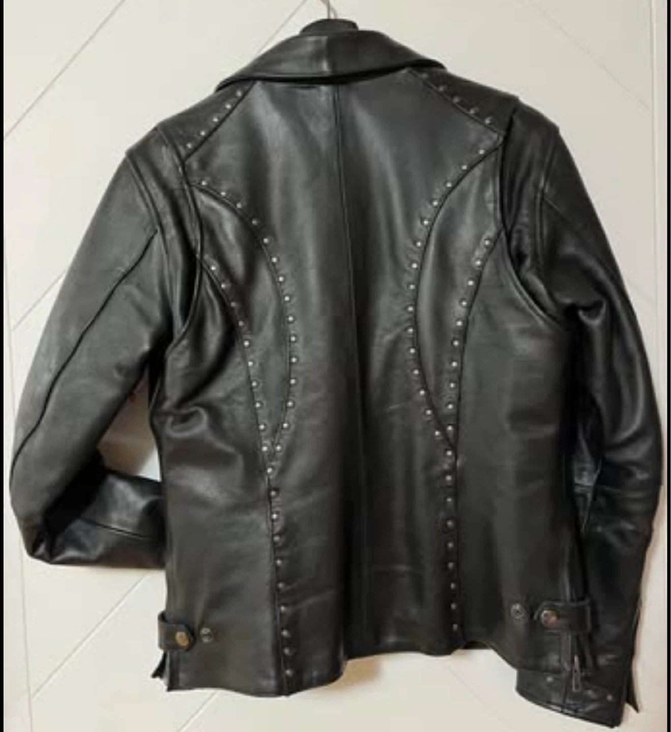 Black Leather Motorcycle Jacket with Studs Women Size S - photo 3