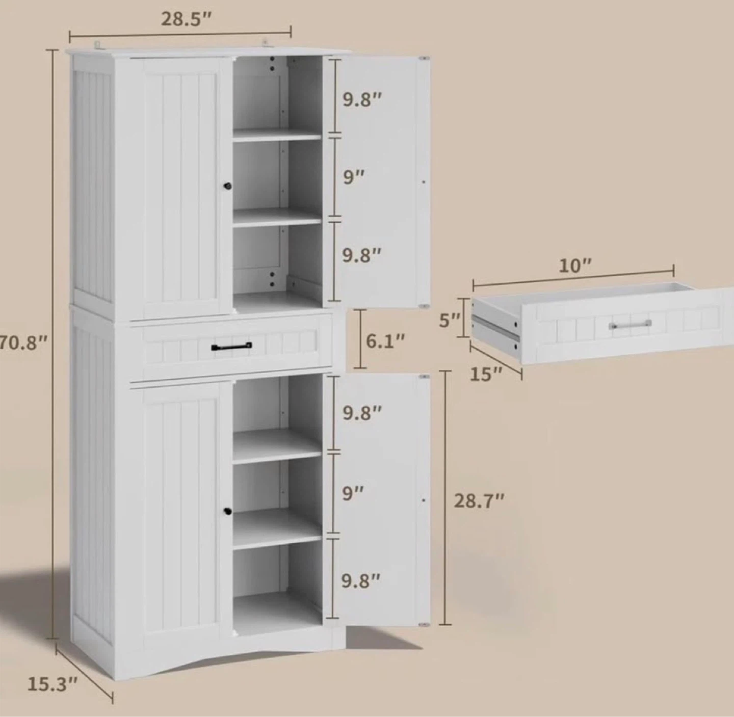 White Storage Cabinet with Doors and Drawer - photo 3