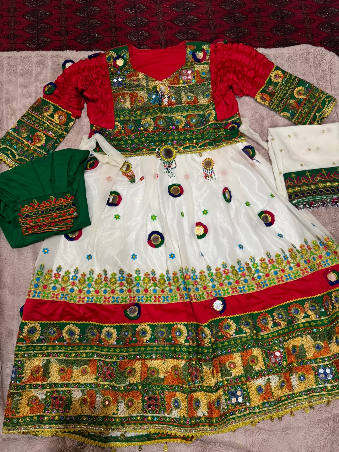 Embroidered Traditional Dress with Pants and Scarf