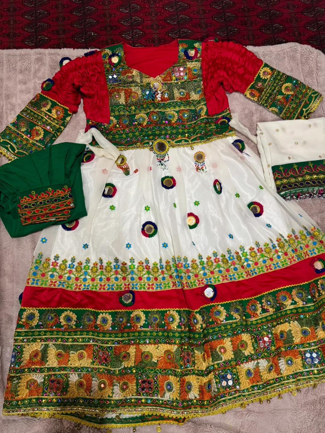 Embroidered Traditional Dress with Pants and Scarf
