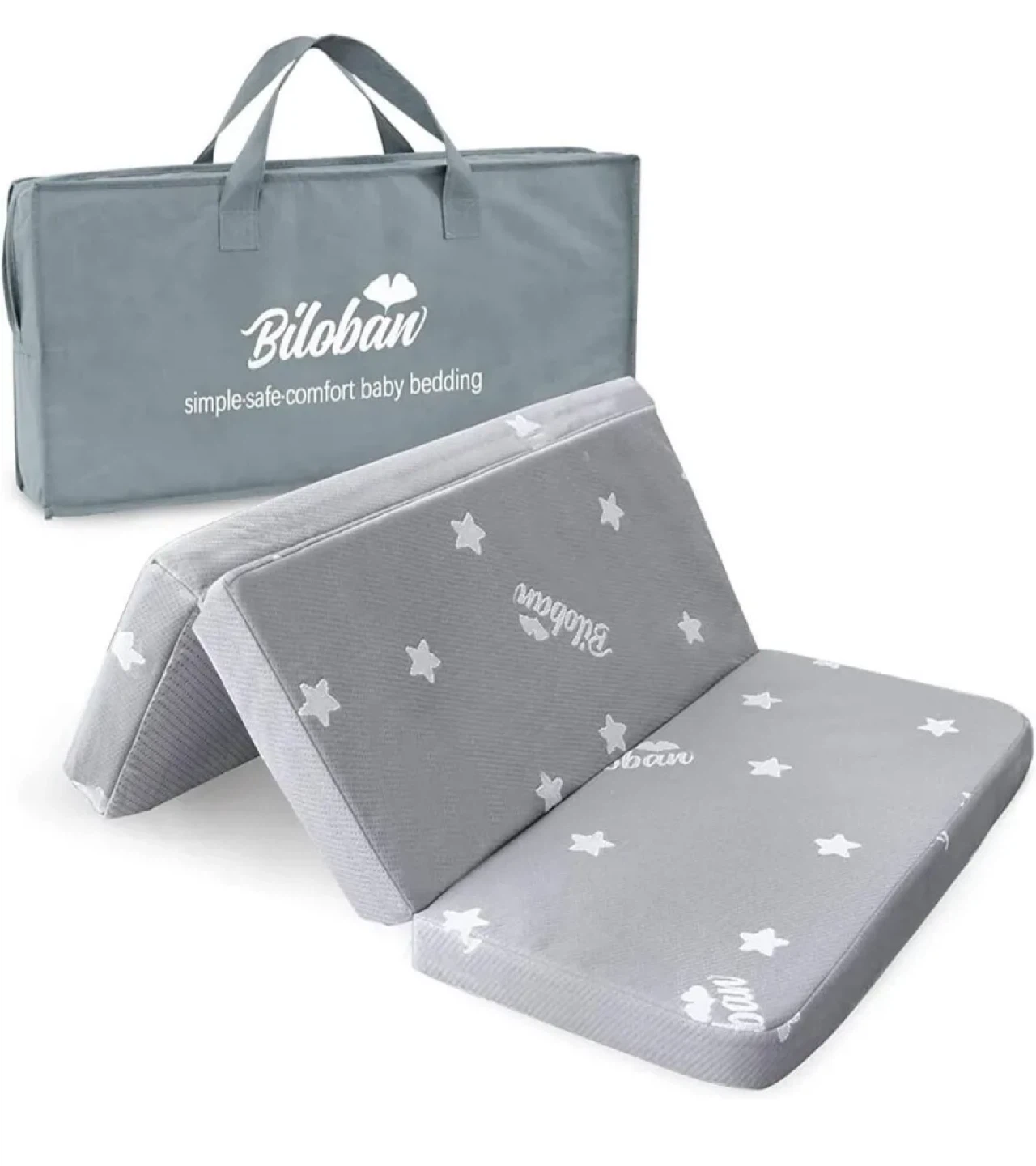 Biloban Tri-Fold Crib Mattress - 38" x 26" - Gray with Stars