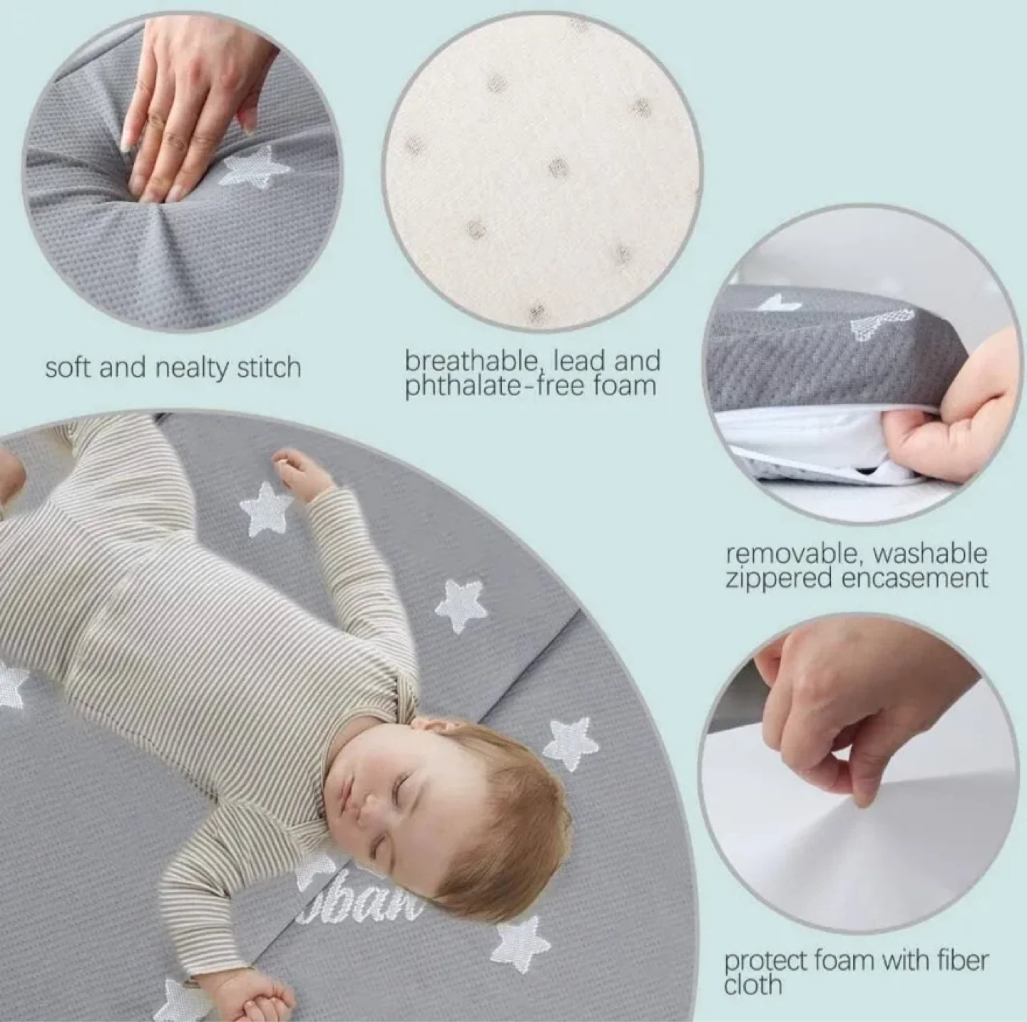 Biloban Tri-Fold Crib Mattress - 38" x 26" - Gray with Stars - photo 4