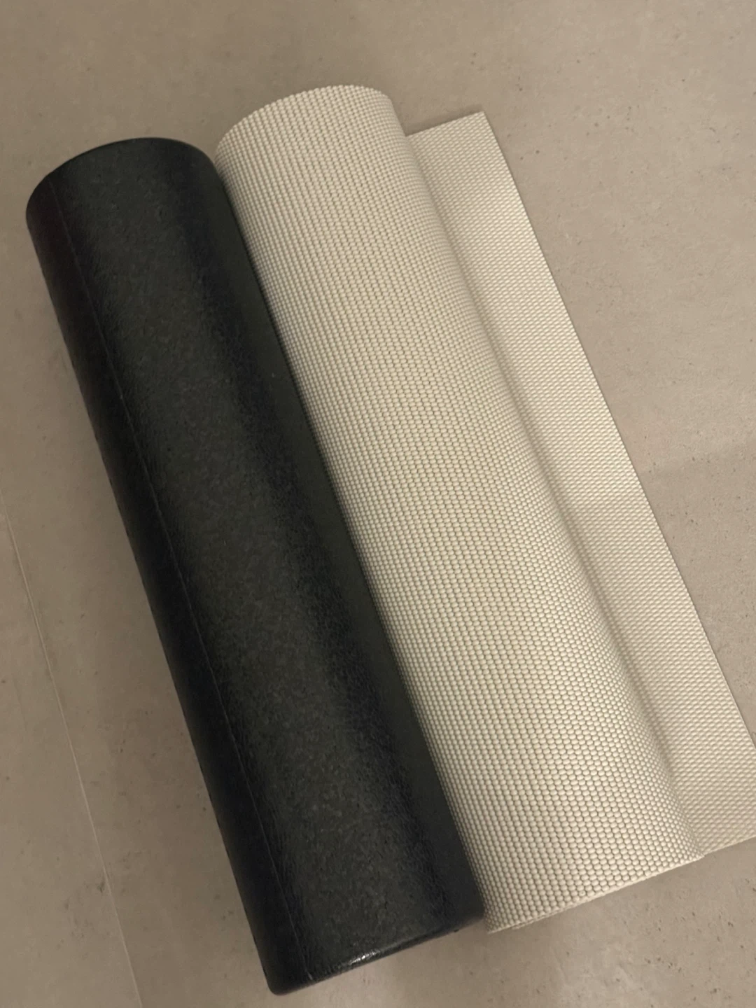 Amazon Basics foam roller and Yoga Mat