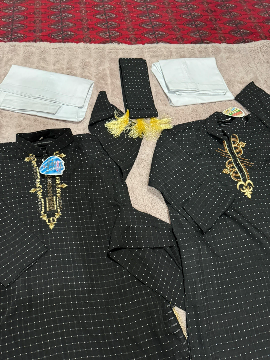 Pairs of Black Kurta Sets with Gold Embroidery - photo 2