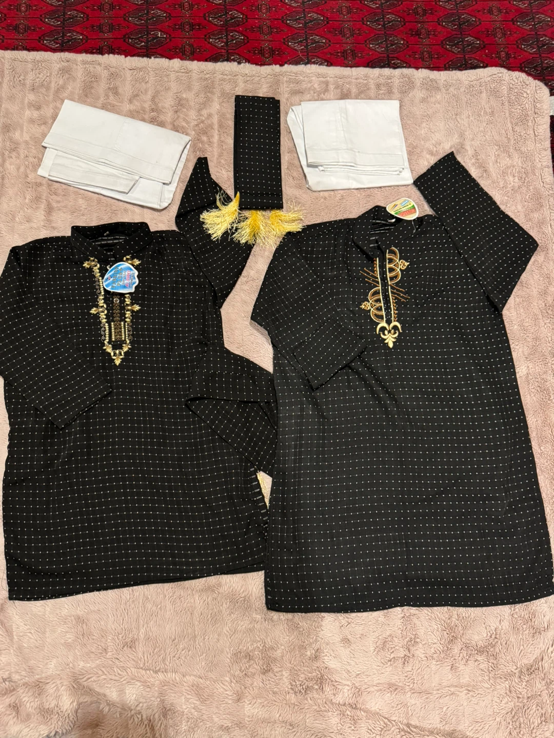 Pairs of Black Kurta Sets with Gold Embroidery