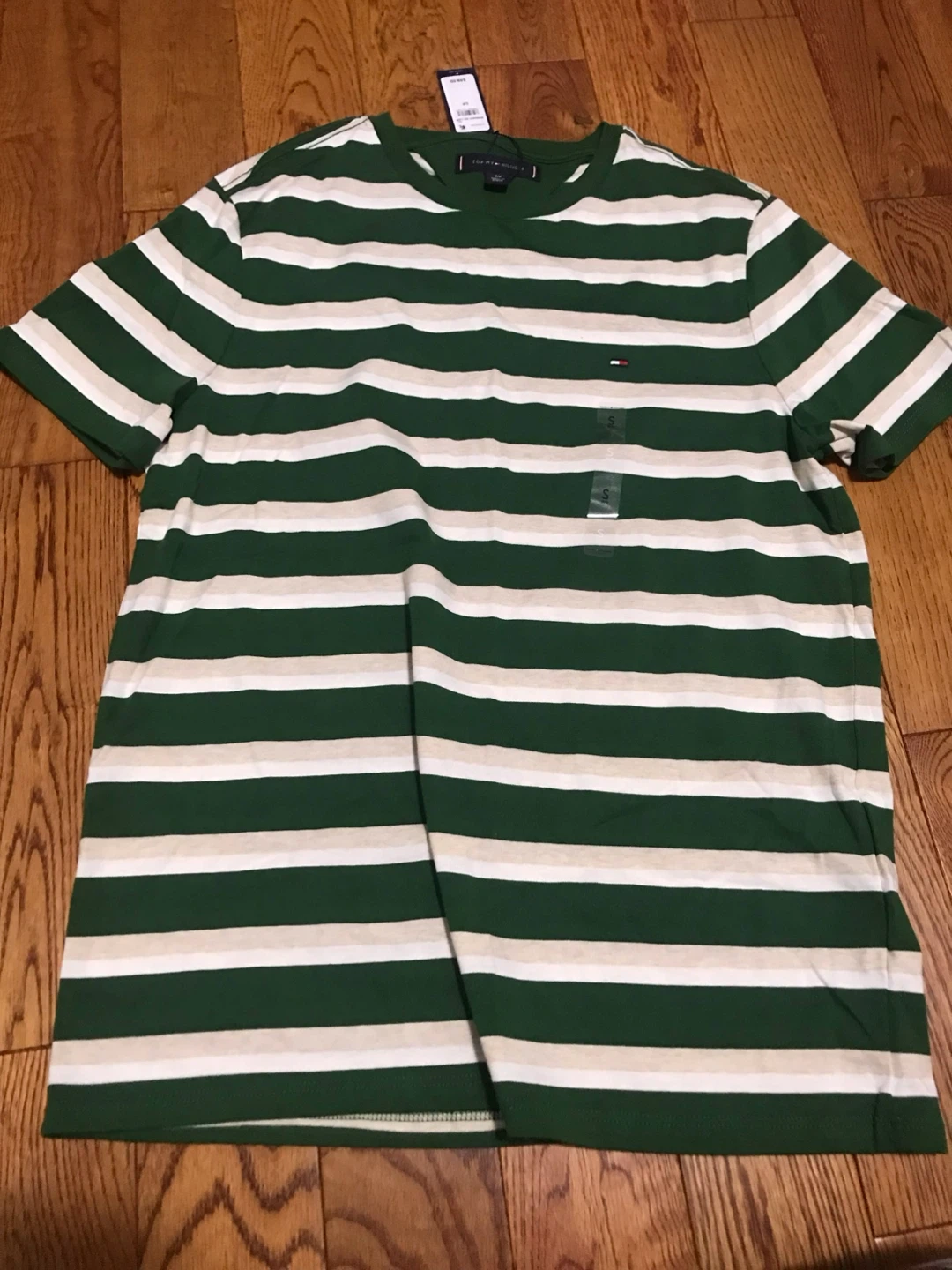 Tommy Hilfiger Striped T-Shirt - Green/White - Size Mens S/P