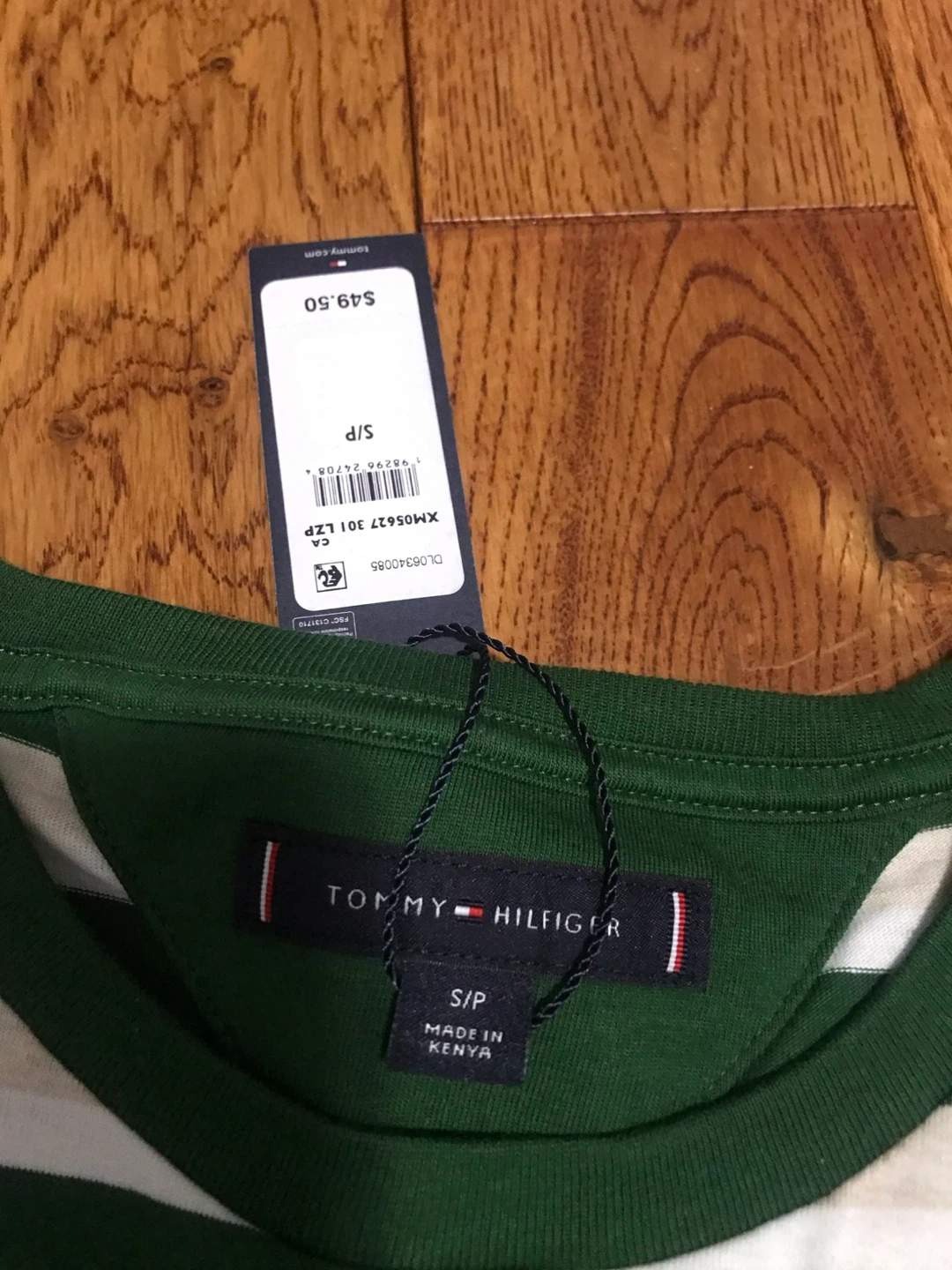 Tommy Hilfiger Striped T-Shirt - Green/White - Size Mens S/P - photo 2