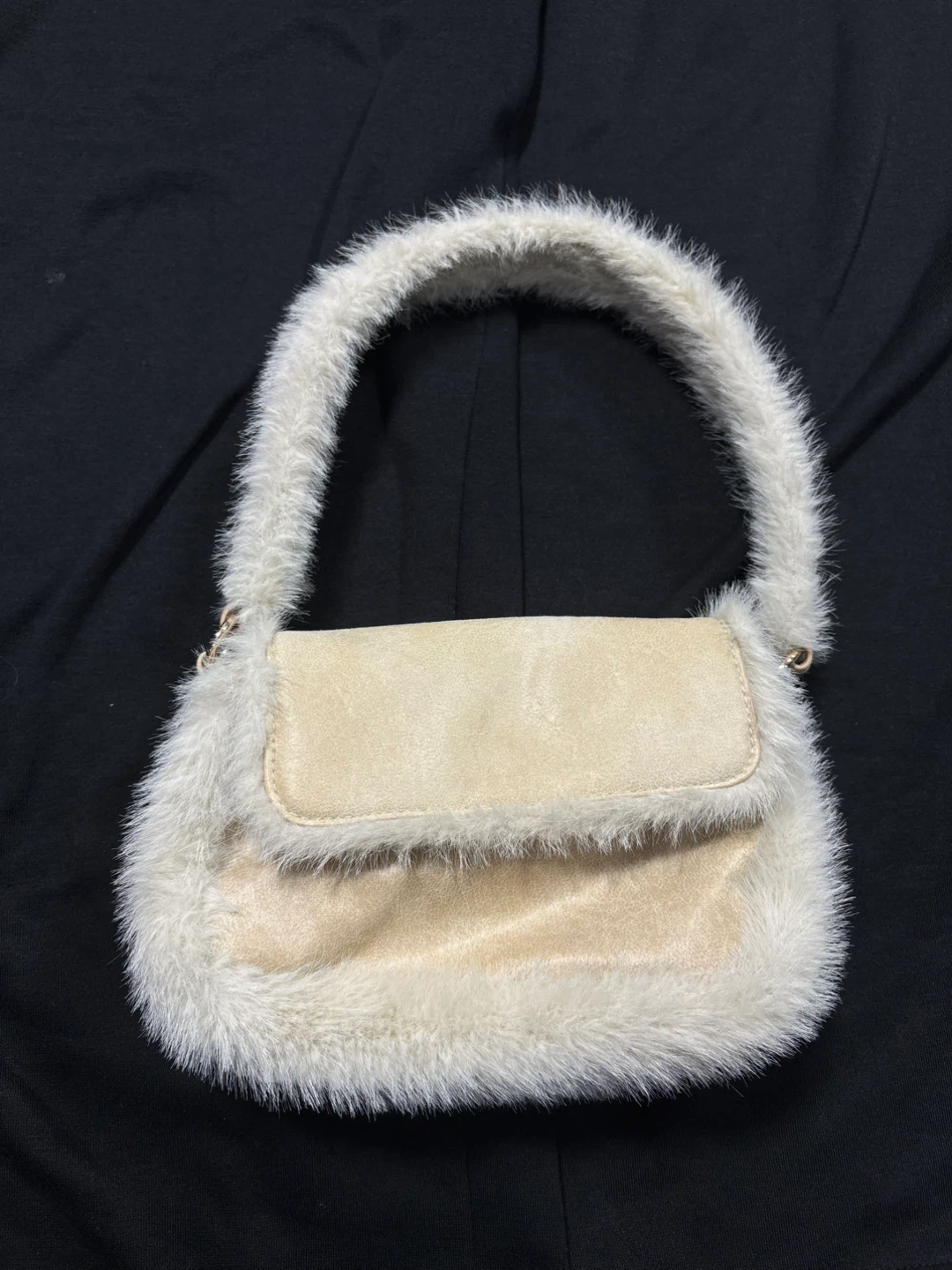 Cream Faux Fur Shoulder Bag