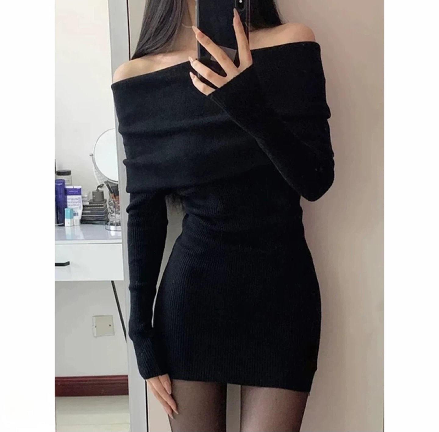 Black Off-the-Shoulder Mini Dress