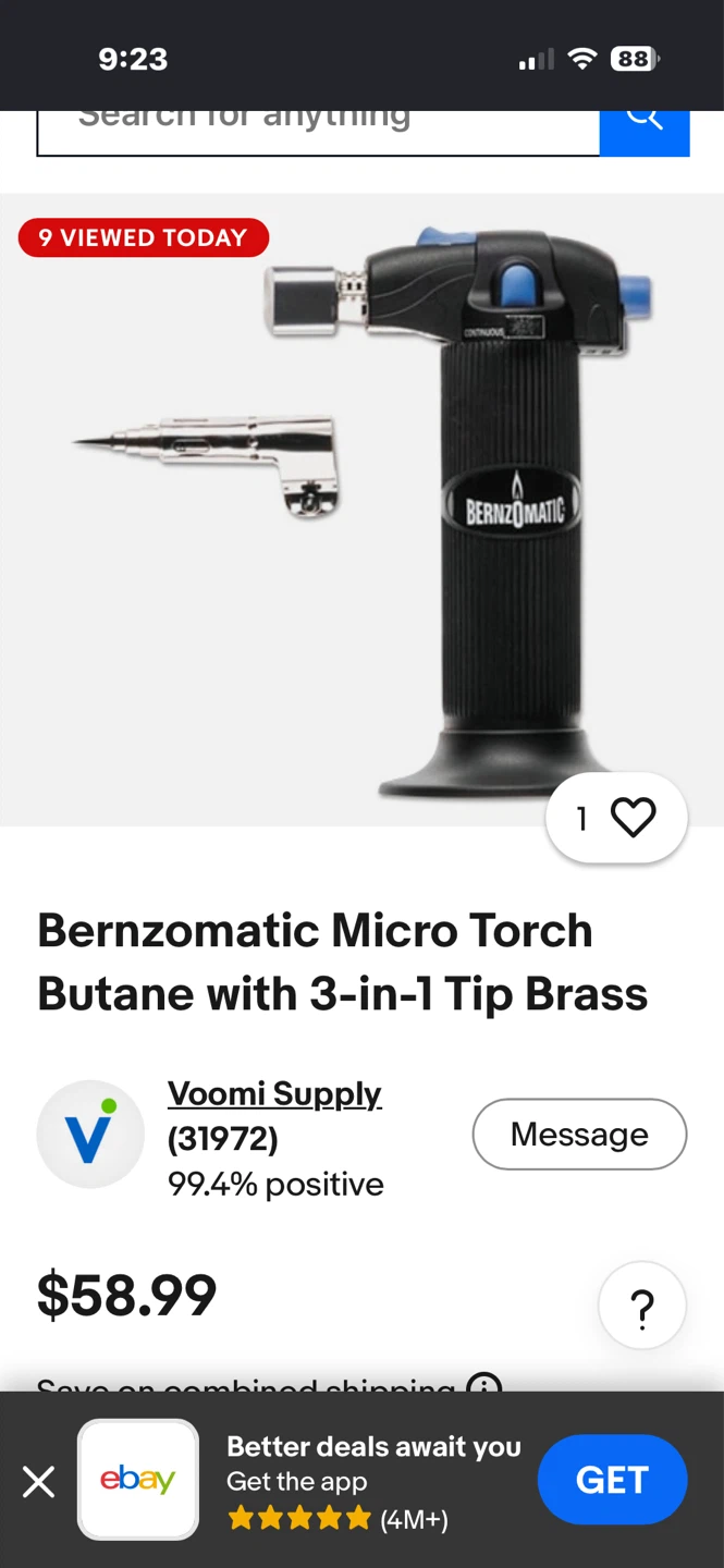 Bernzomatic Micro Torch Butane with 3-in-1 Tip Brass