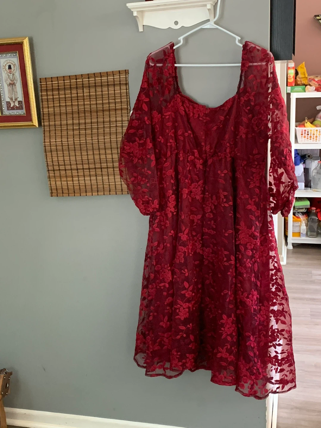 Red Floral Lace Dress Sexy Seep Square Neck And Back - photo 4