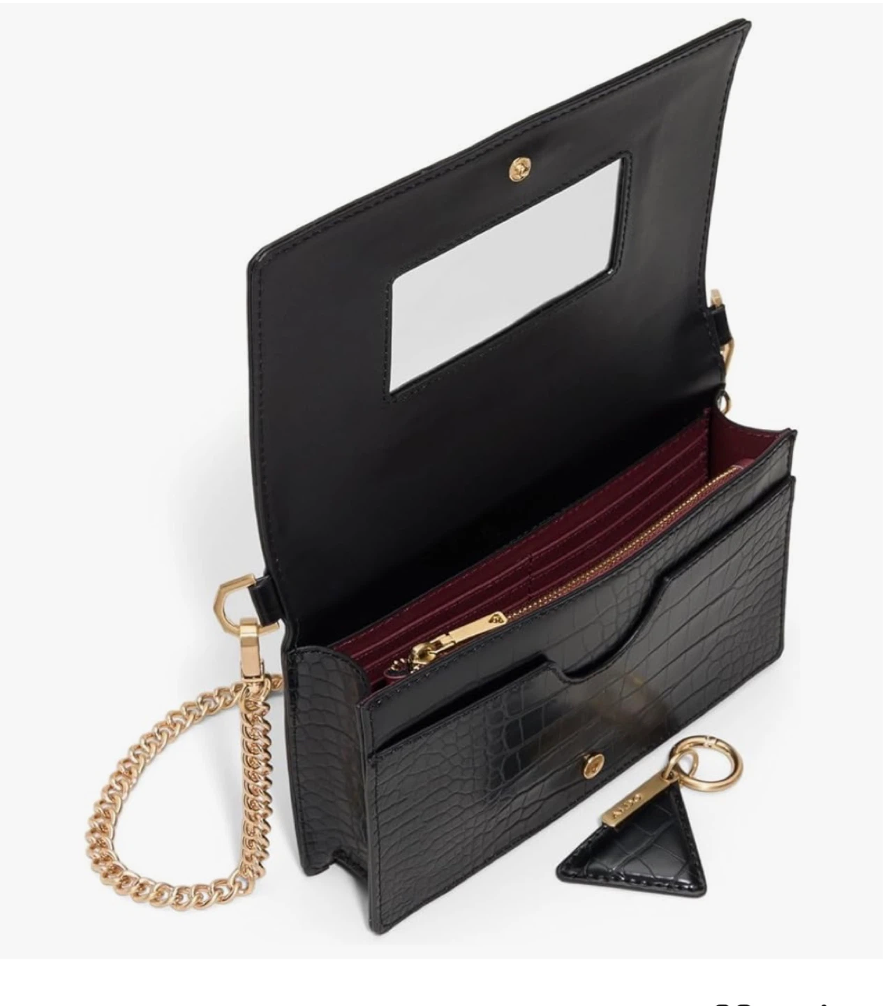 Black Embossed Shoulder Bag with Gold Chain - photo 3