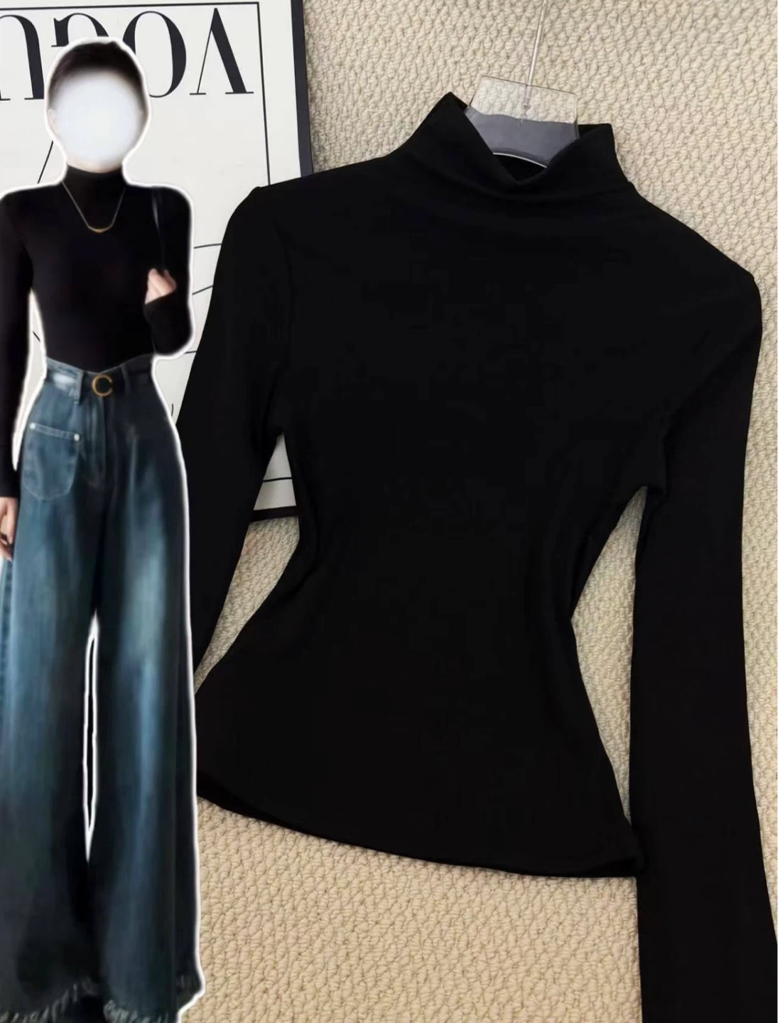 Black Turtleneck Long Sleeve Top
