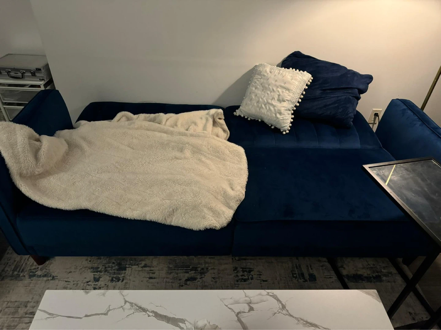 Blue Velvet Sofa Bed - photo 3