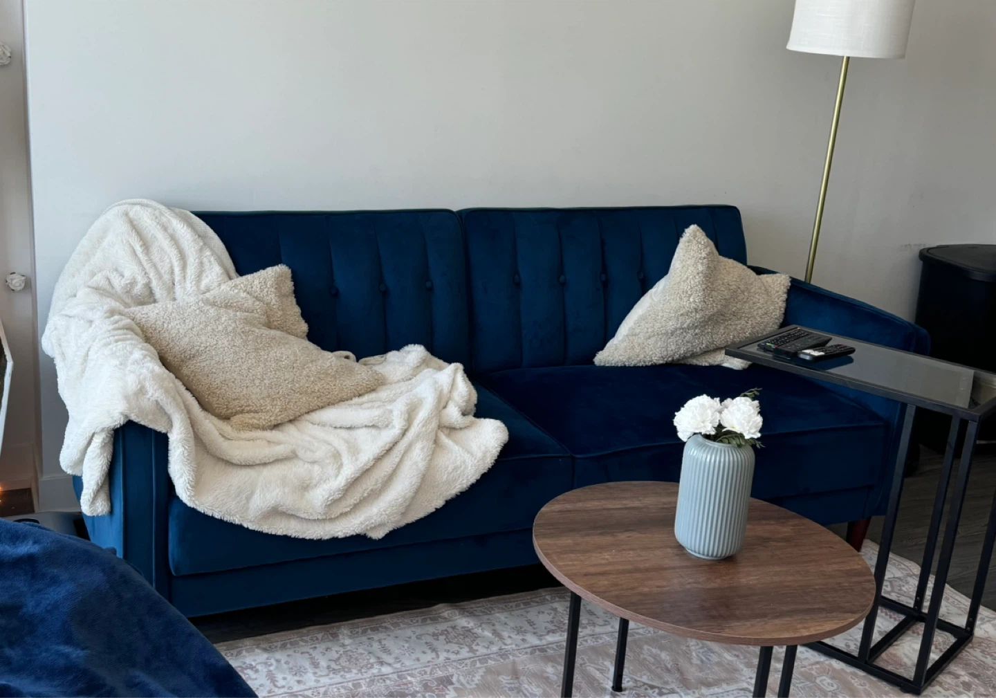 Blue Velvet Sofa Bed