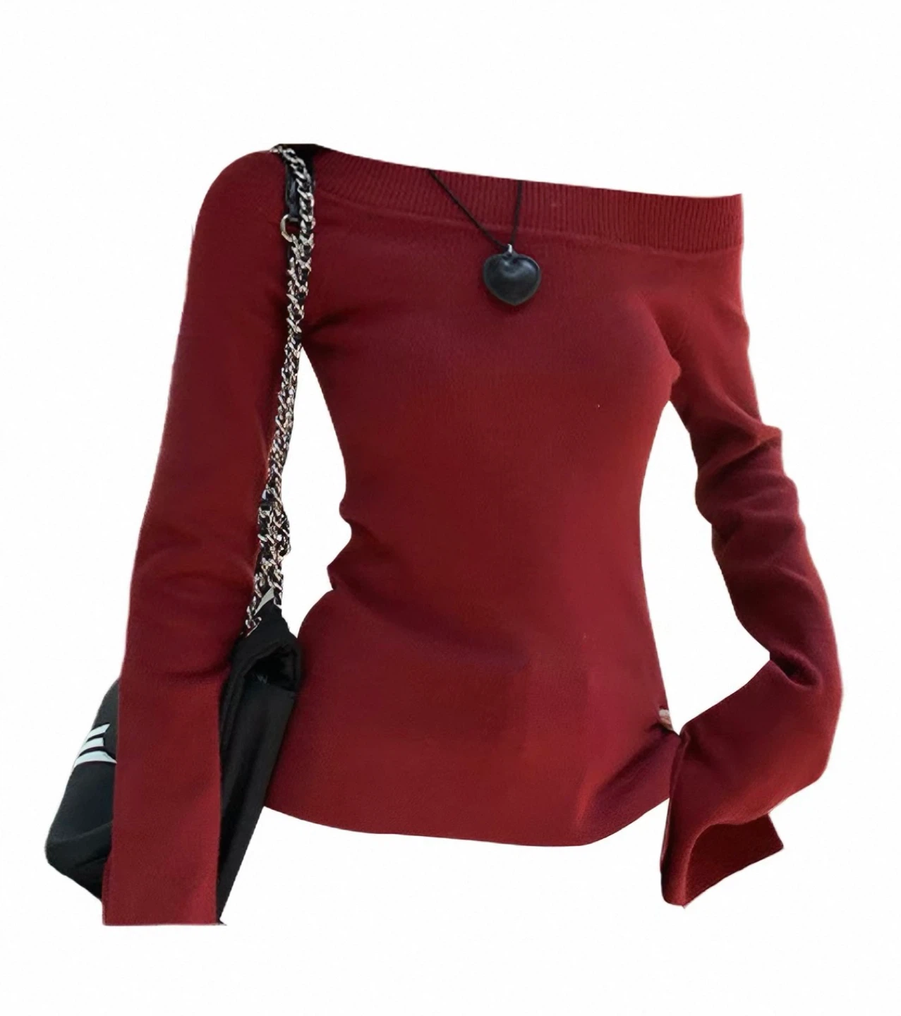 Maroon Off-the-Shoulder Long-Sleeve Top