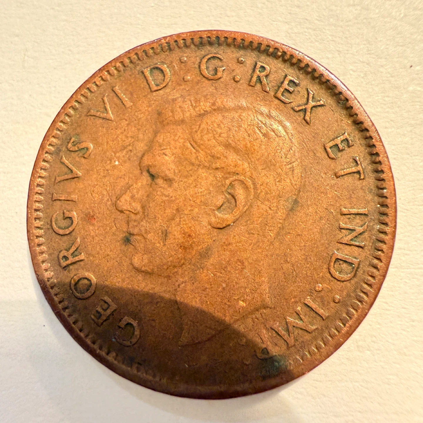 1943 Canadian Penny - George VI - PVC damage - acetone cleaned - photo 2
