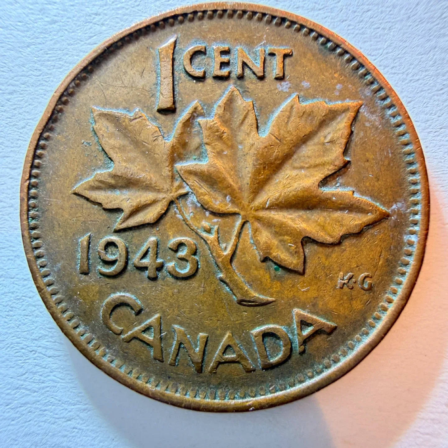 1943 Canadian Penny - George VI - PVC damage - acetone cleaned - photo 3