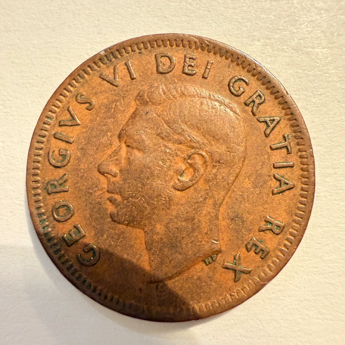 1952 Canadian 1 Cent Coin - PVC damage - Acetone cleaned - photo 2