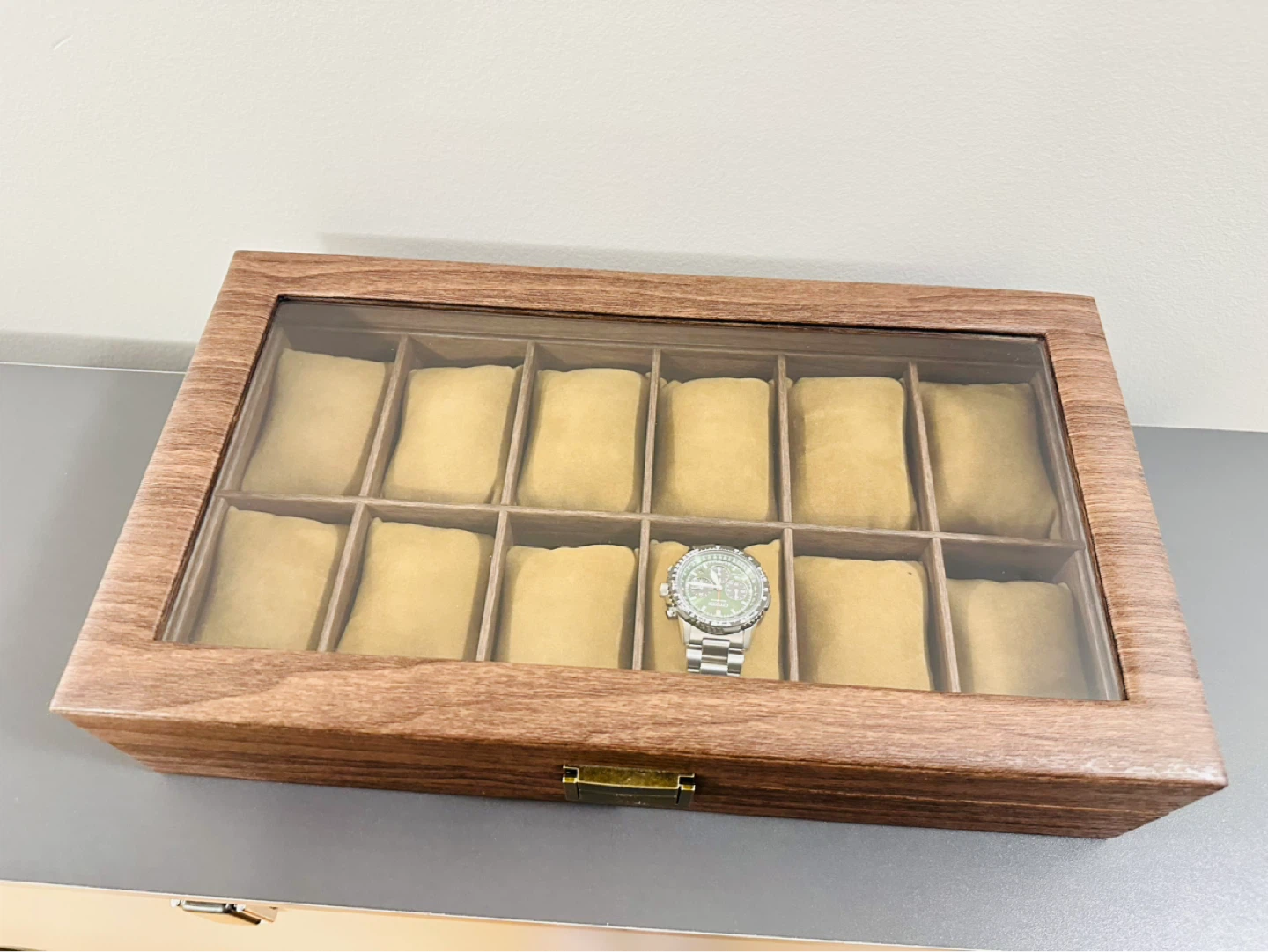 12-Slot Wooden Watch Display Case with Glass Top - photo 3