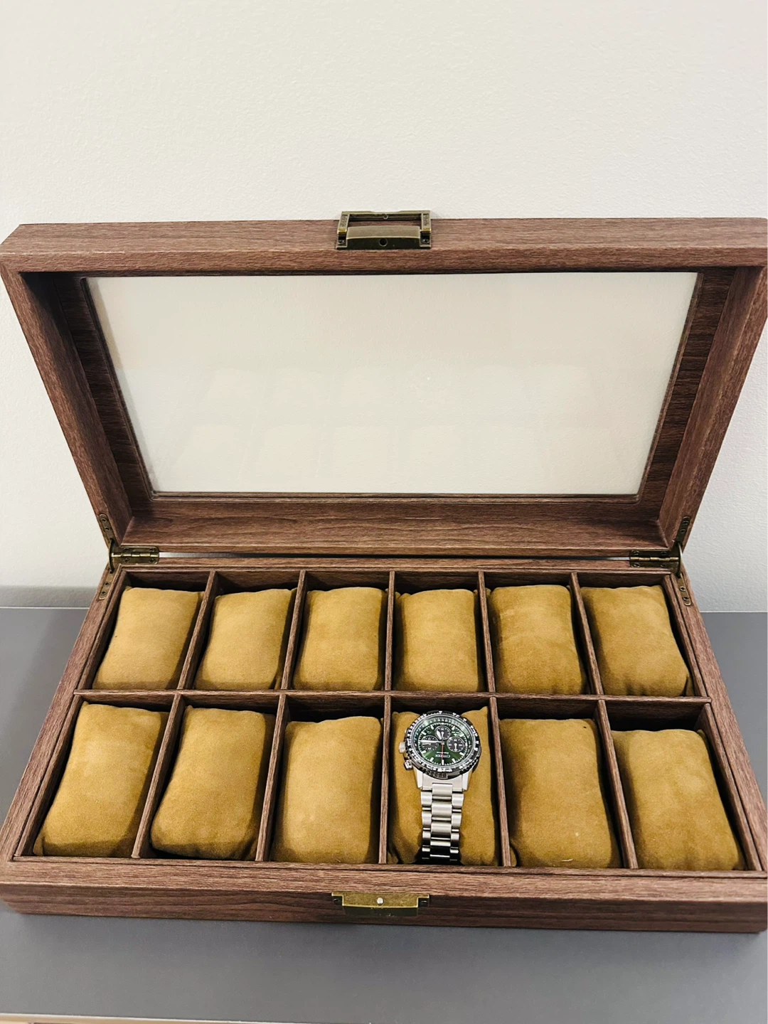 12-Slot Wooden Watch Display Case with Glass Top - photo 2