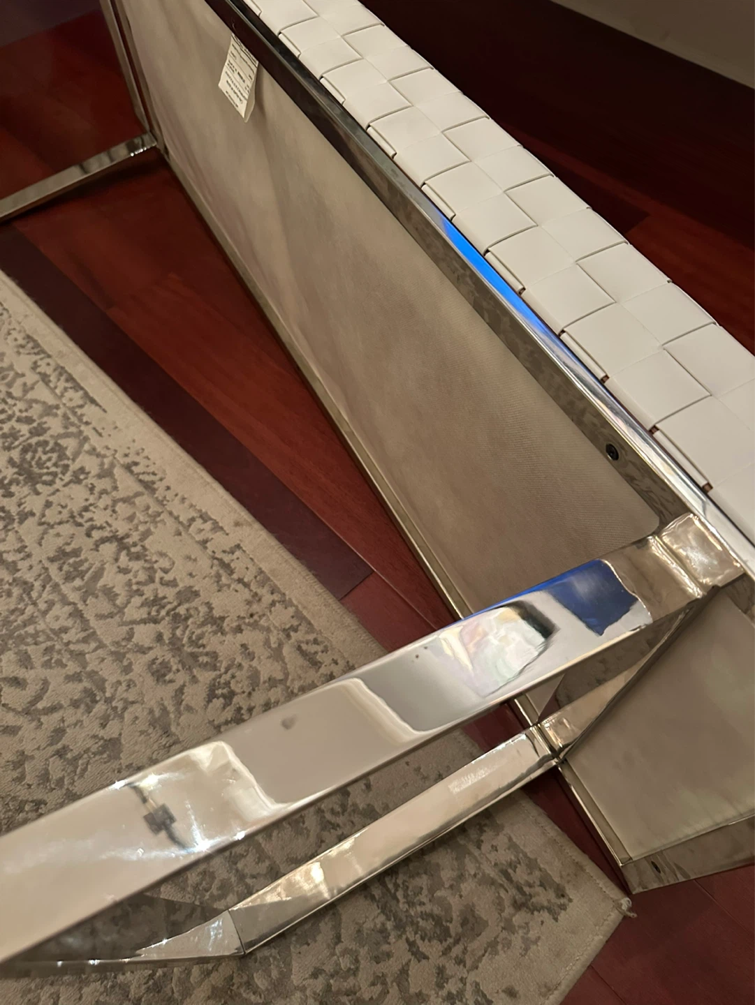 White Woven Bench with Chrome Legs - photo 5