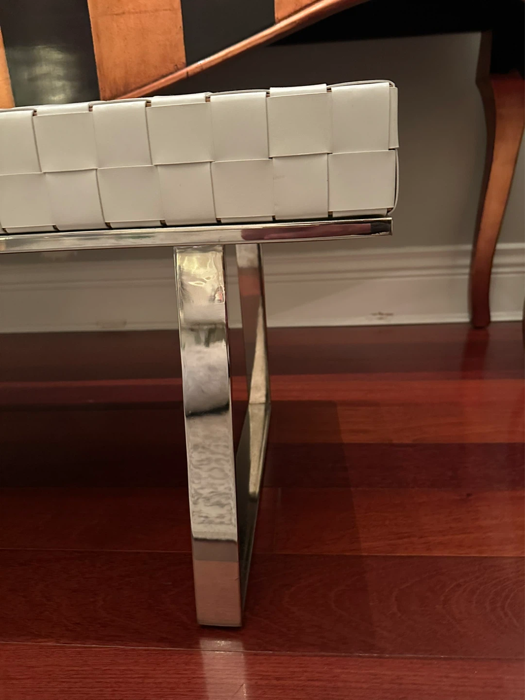 White Woven Bench with Chrome Legs - photo 3