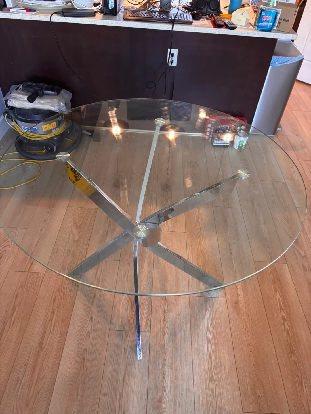 Round Glass Dining Table with Chrome Base