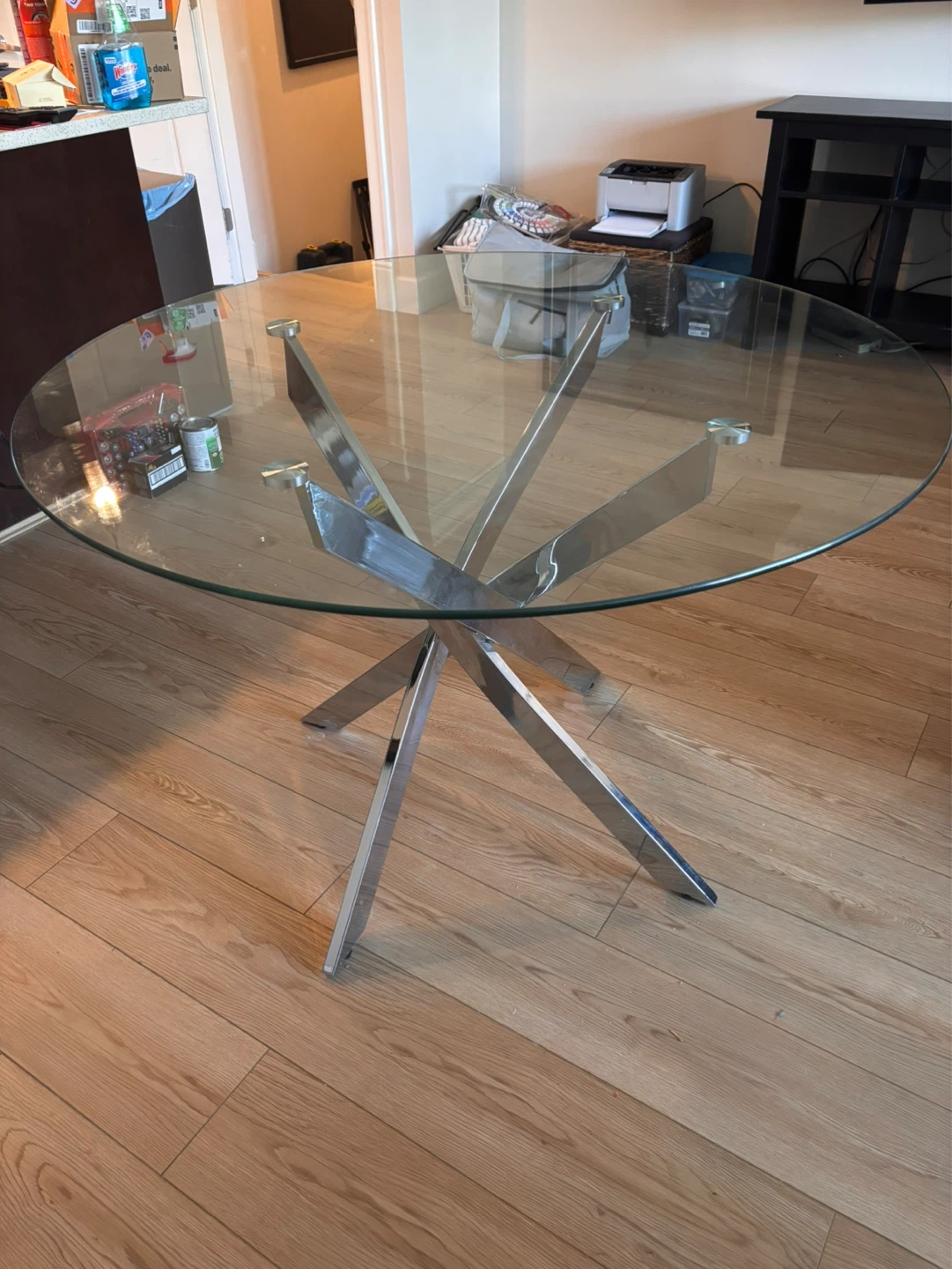 Round Glass Dining Table with Chrome Base - photo 2