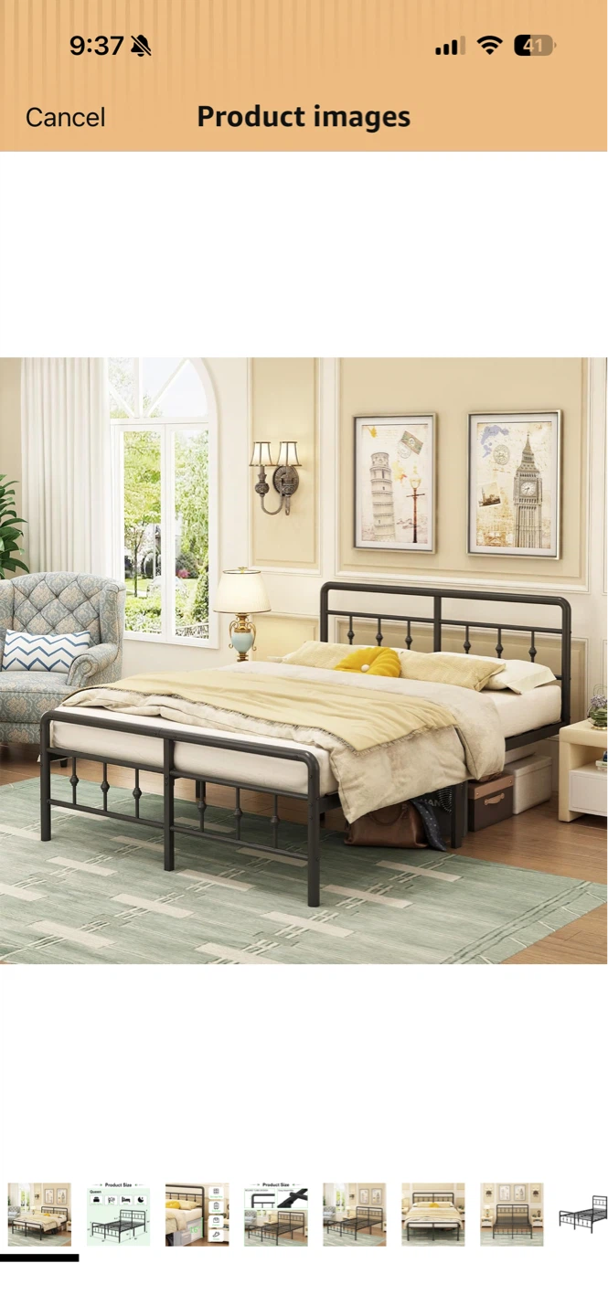 Queen Metal Bed Frame with Headboard and Footboard