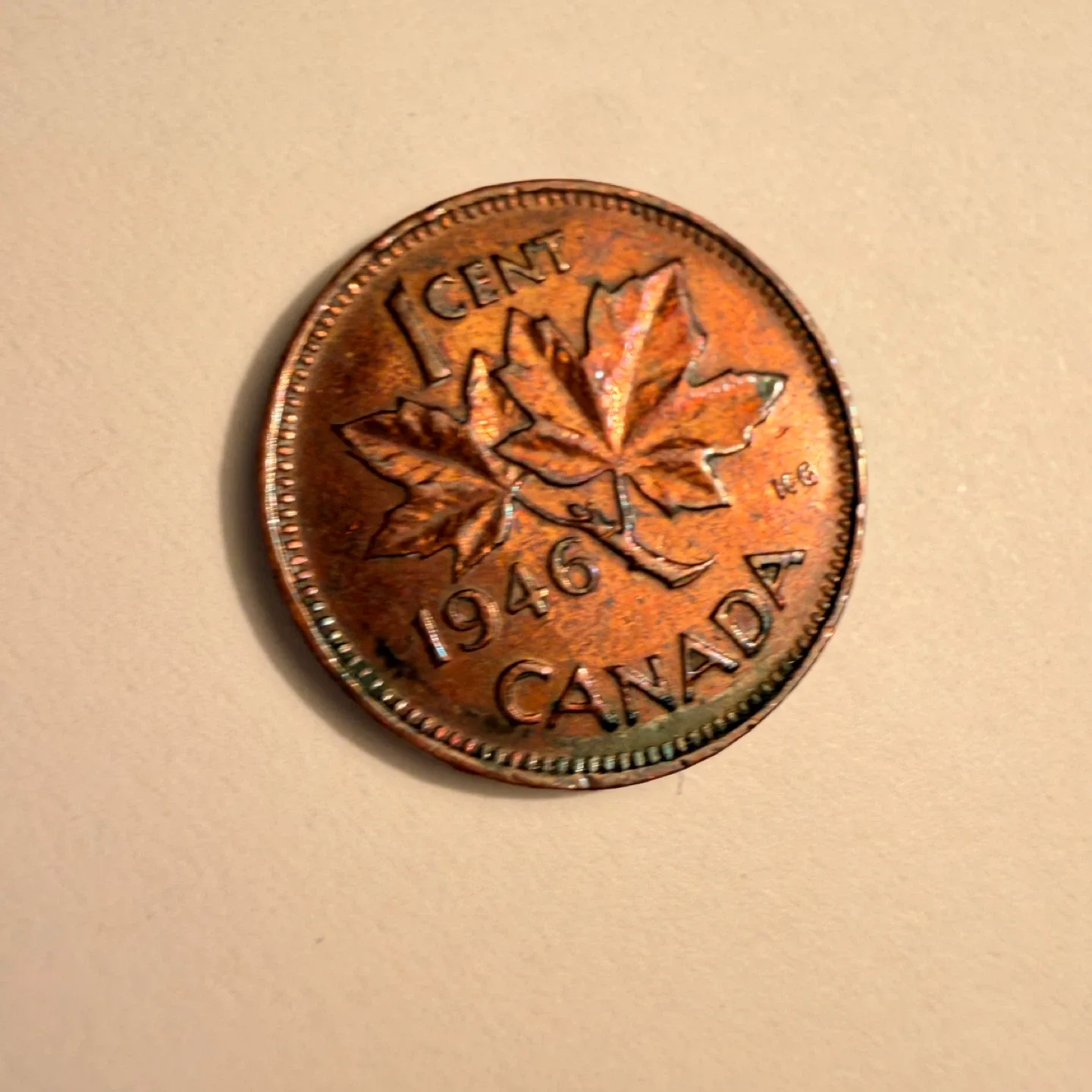 1946 Canadian 1 CCoin-nice toning - acetone cleaned PVC damage - photo 3