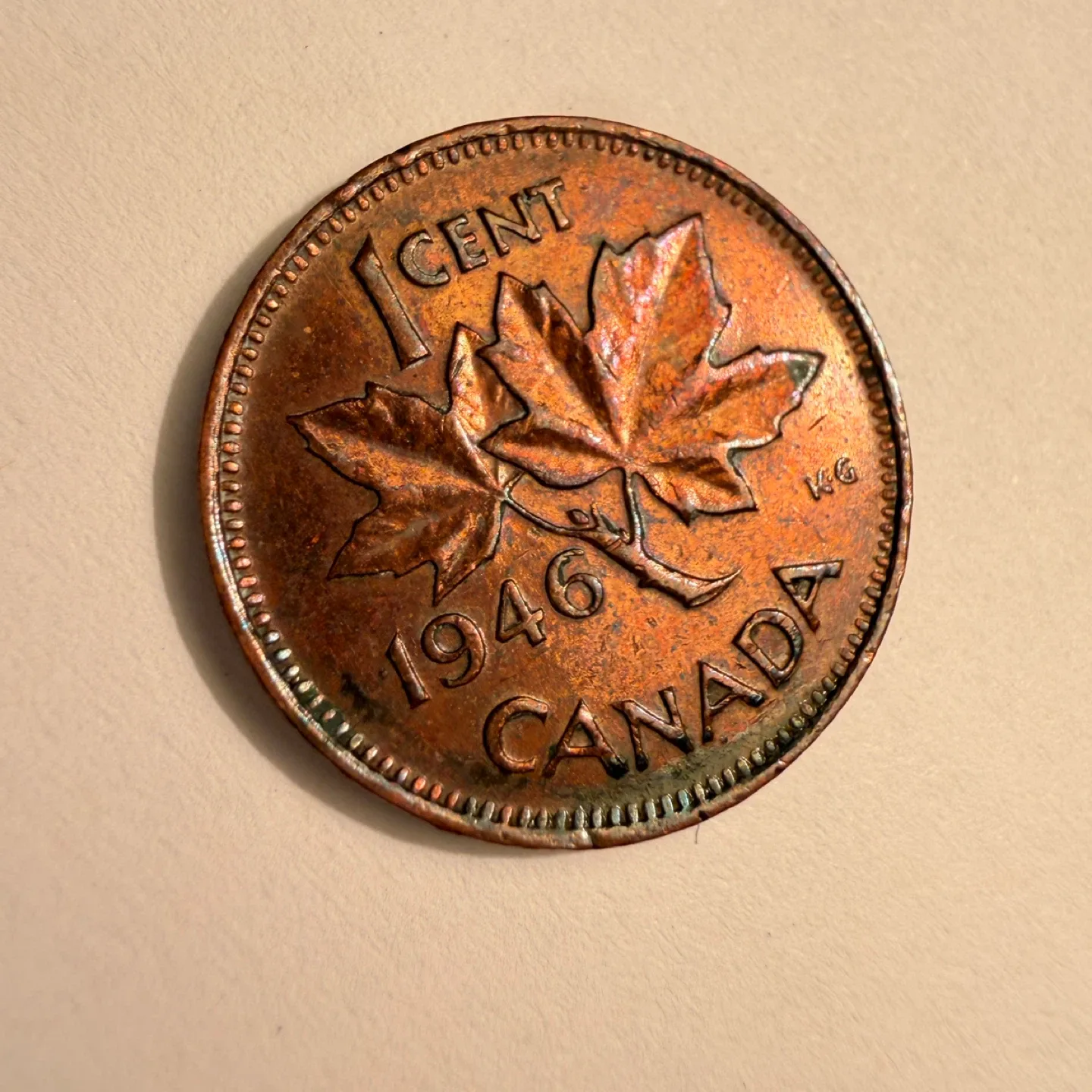 1946 Canadian 1 CCoin-nice toning - acetone cleaned PVC damage - photo 4