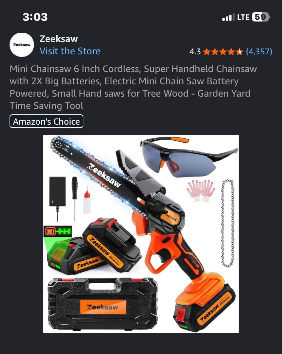 Zeeksaw 6 Inch Cordless Mini Chainsaw Kit - photo 2